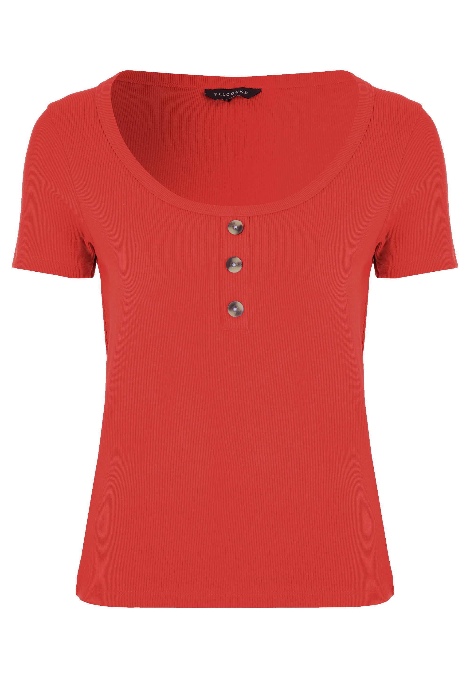 Womens Red Buttoned Scoop Neck Top