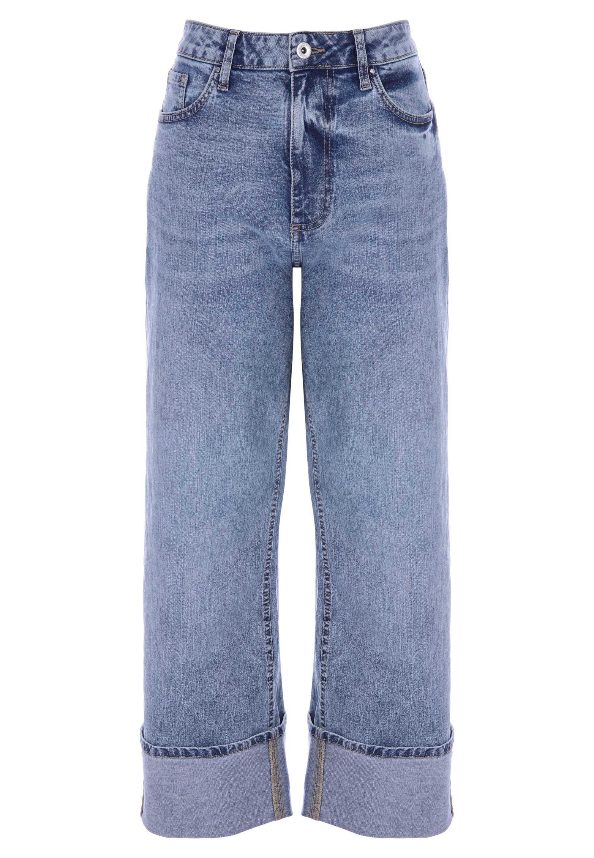 Womens Mid Blue Straight Roll Up Jeans