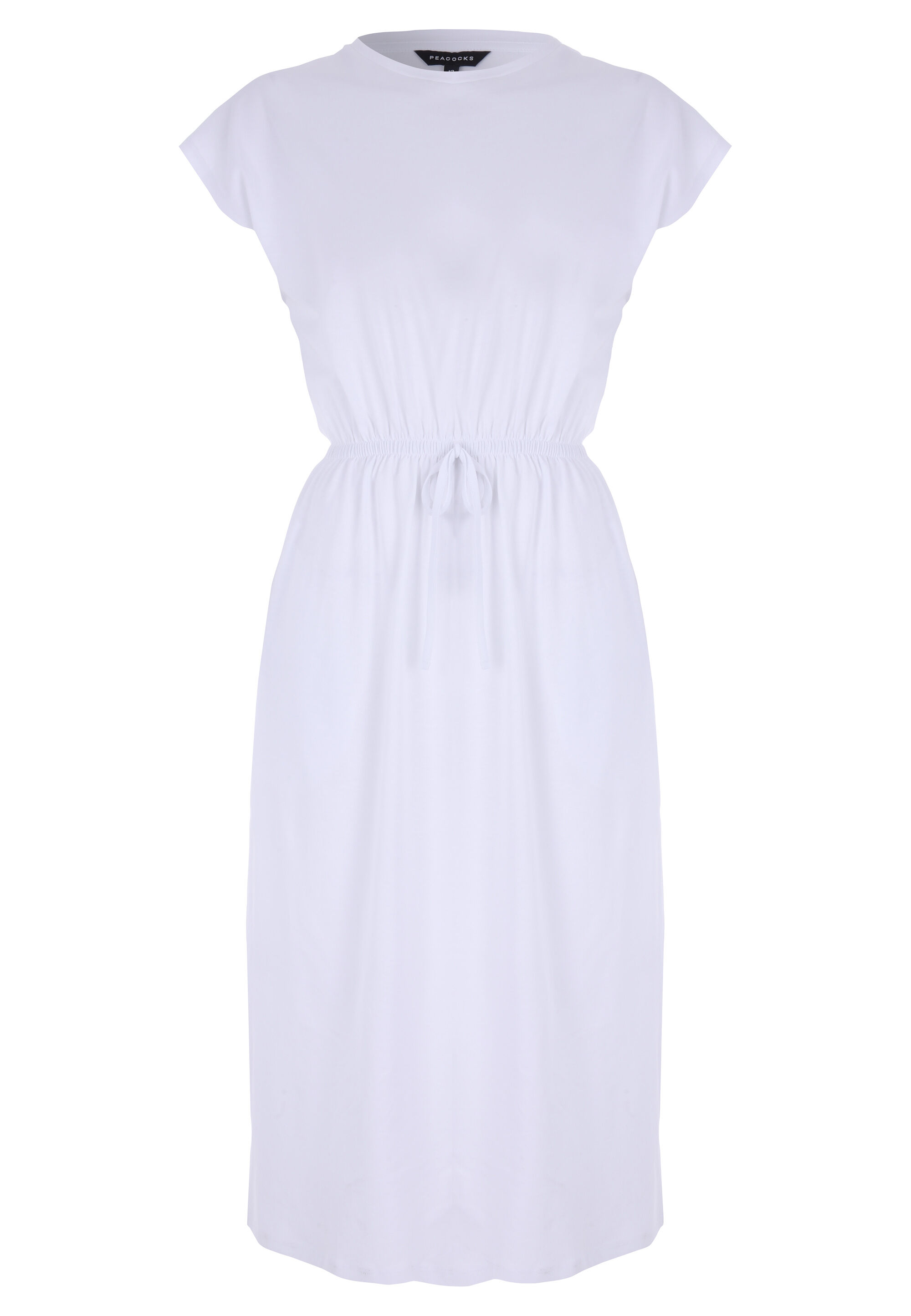Womens White Plain Cotton T-Shirt Midi Dress