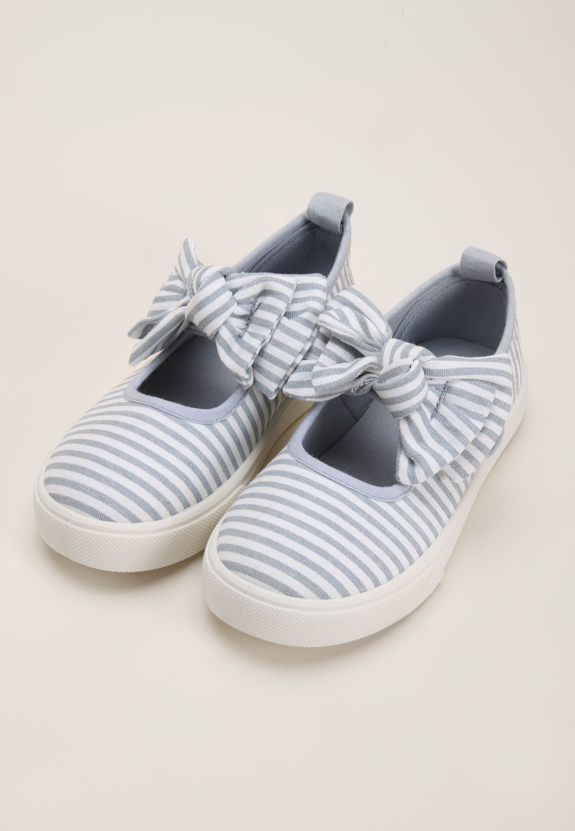 Younger Girls Blue Stripe Canvas Pump Trainers