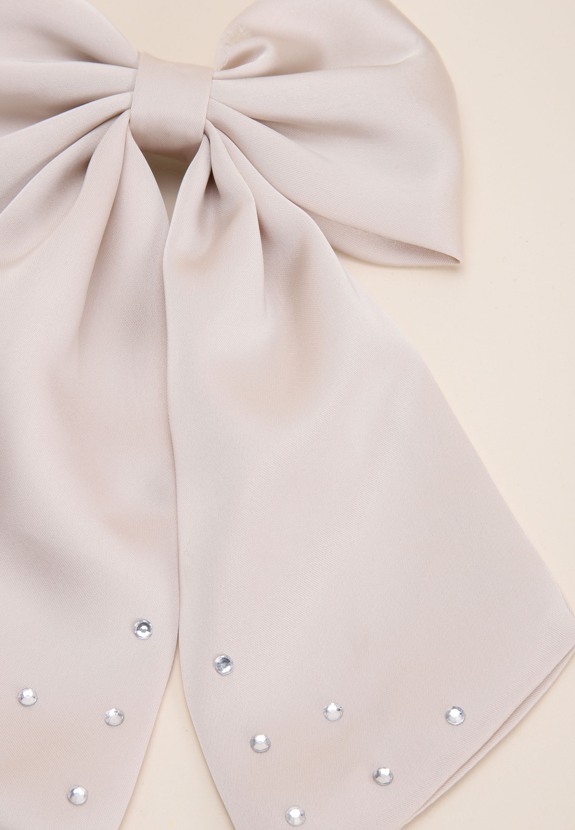 Womens Cream & Diamante Long Bow Hair Slide