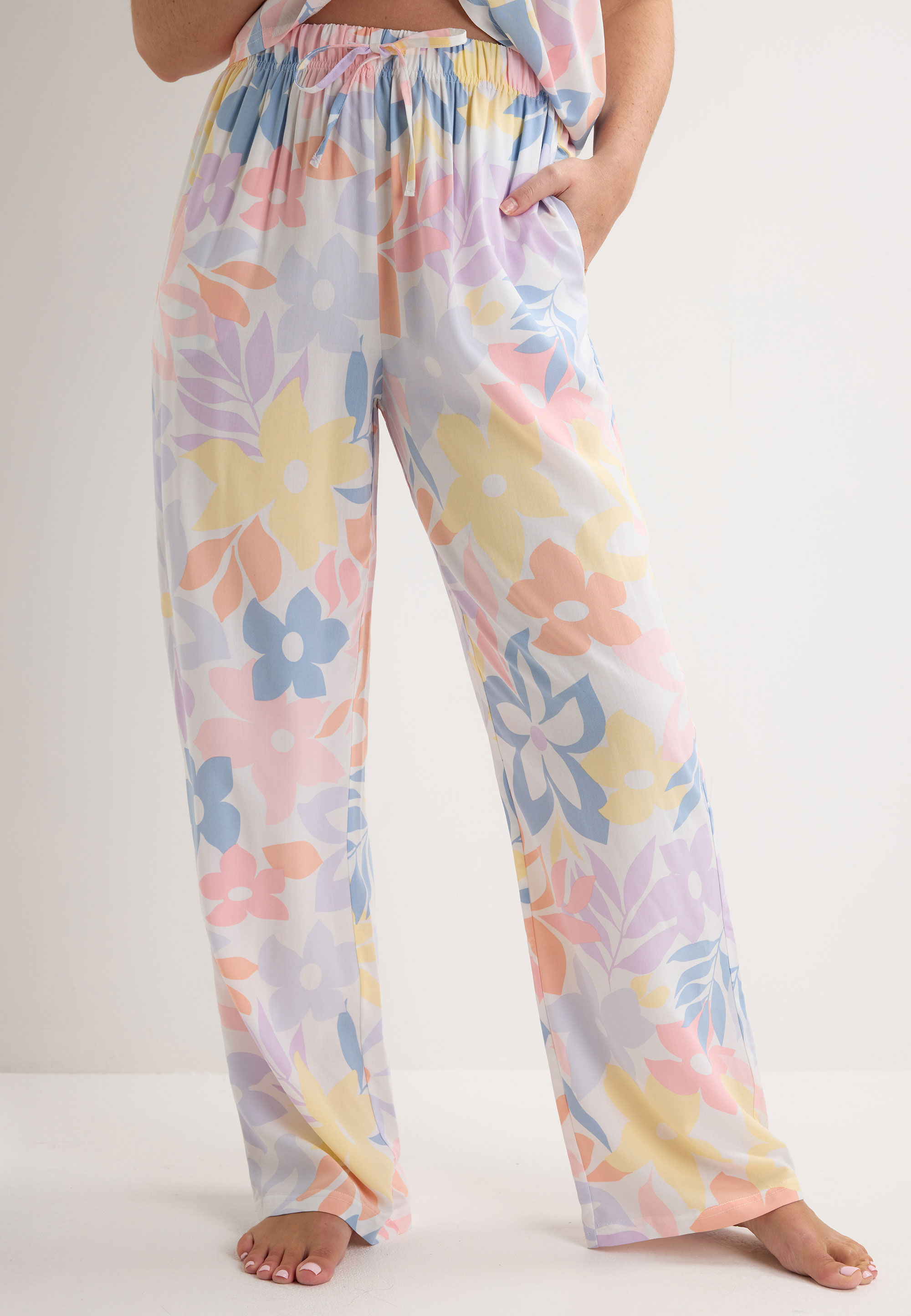 Womens Pink Floral Print Woven Pyjama Bottoms