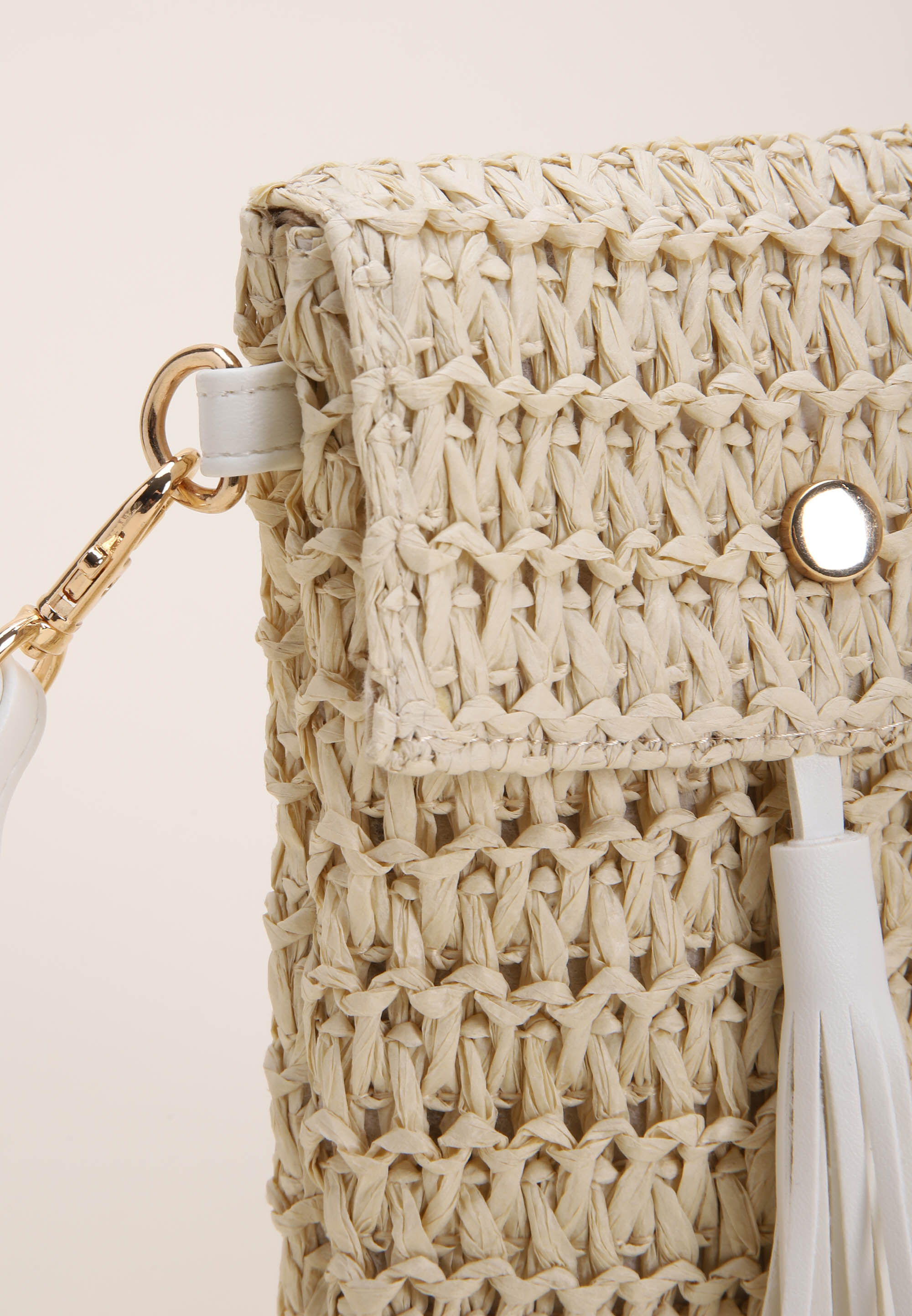 Womens Natural Woven Straw Cross Body Phone Holder