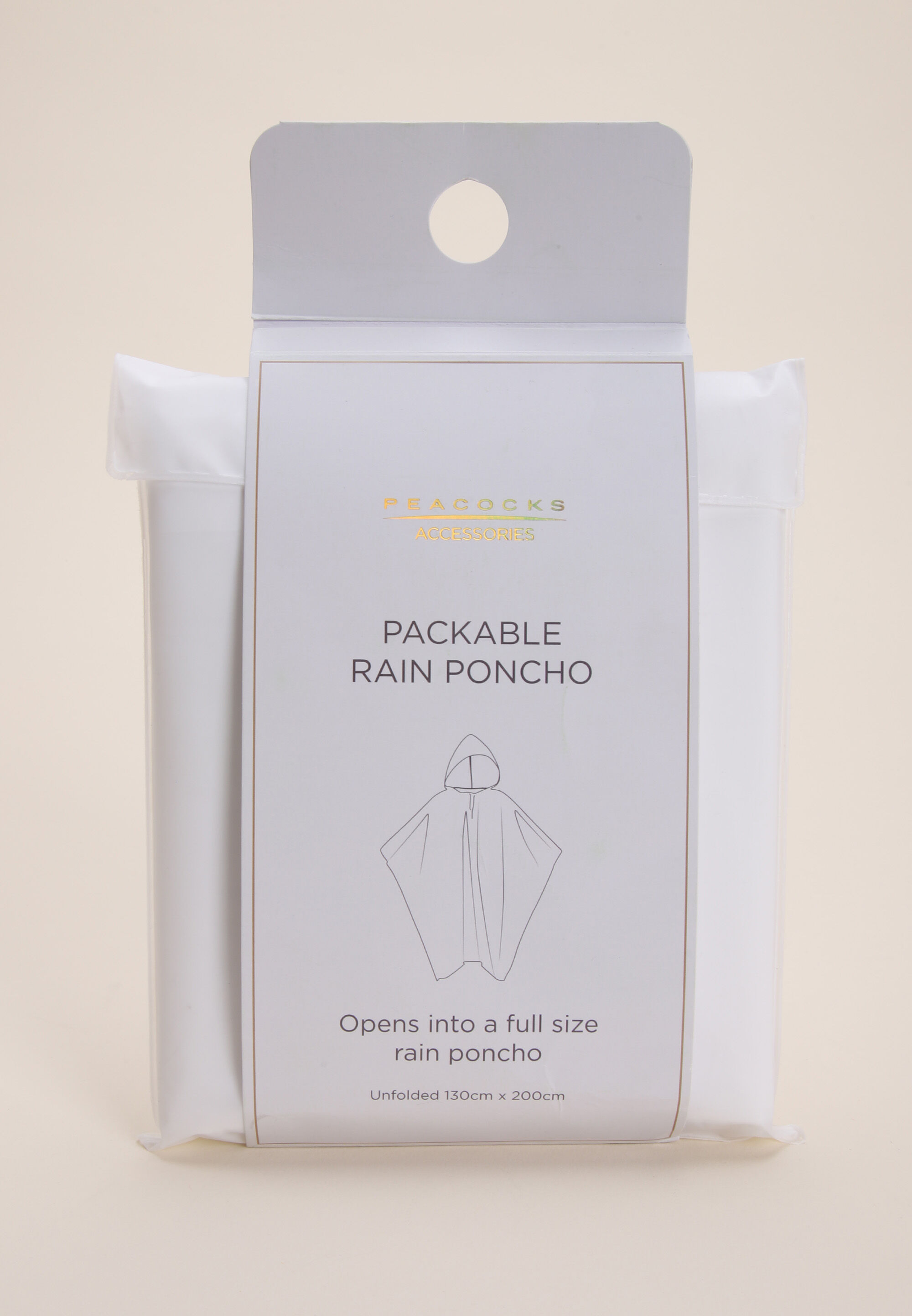 Womens White Plain Packable Rain Poncho
