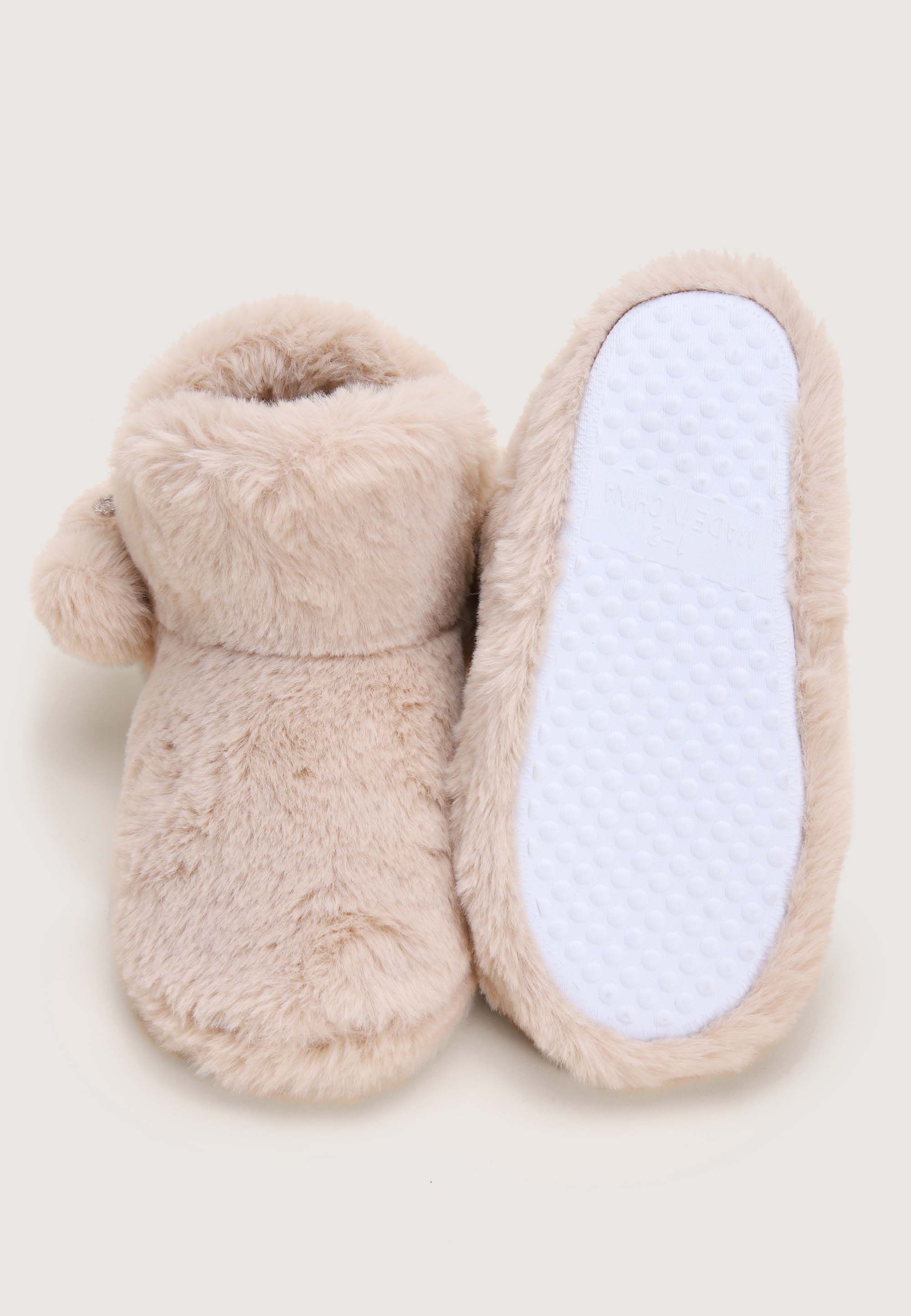 Girls Neutral Fluffy Cosy Slipper Boots
