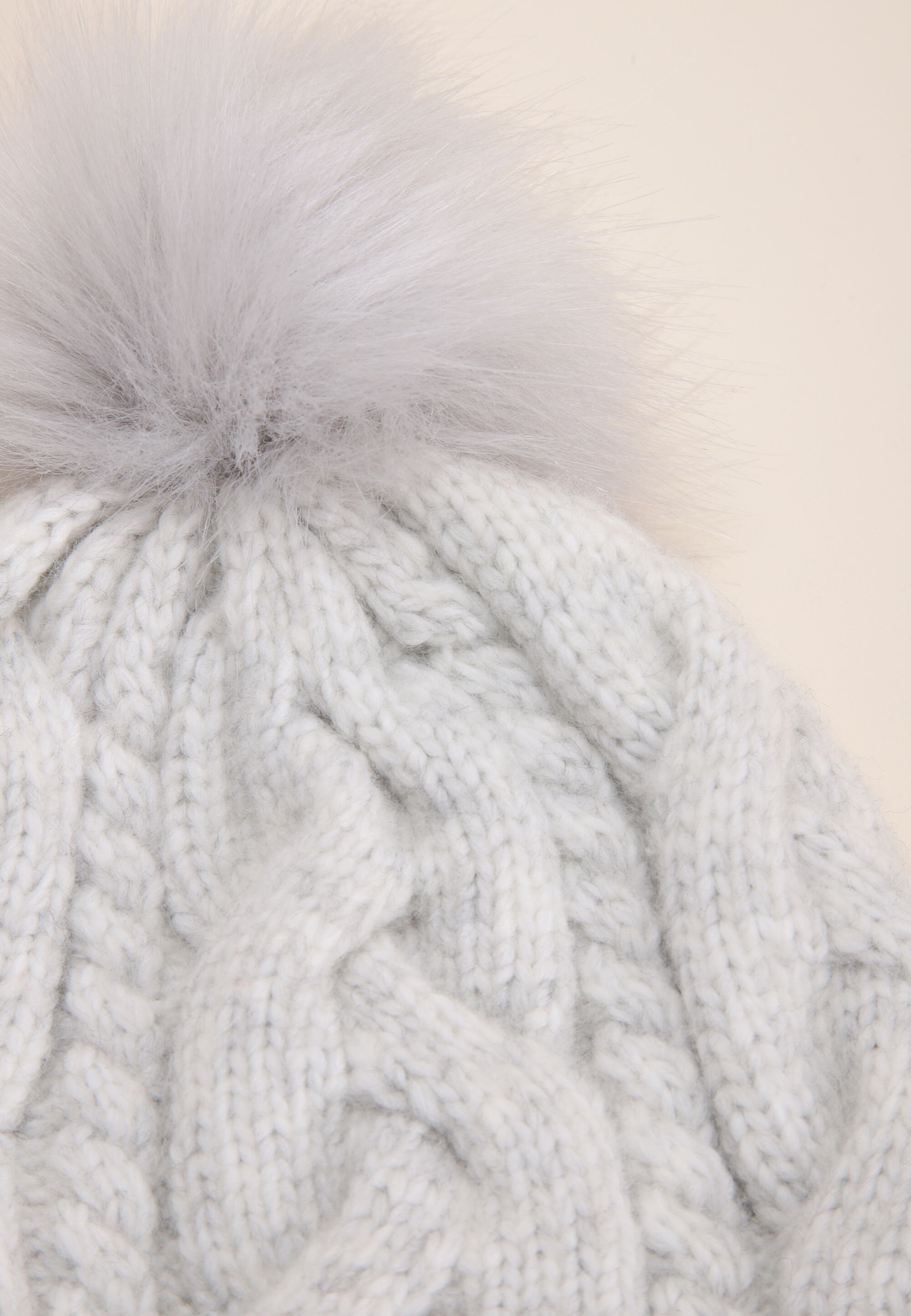 Womens Grey Cable Bobble Beanie Hat