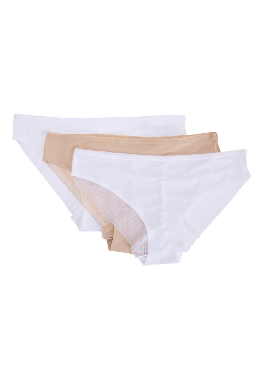 Womens 3pk Neutral & White Lace Bonded Briefs