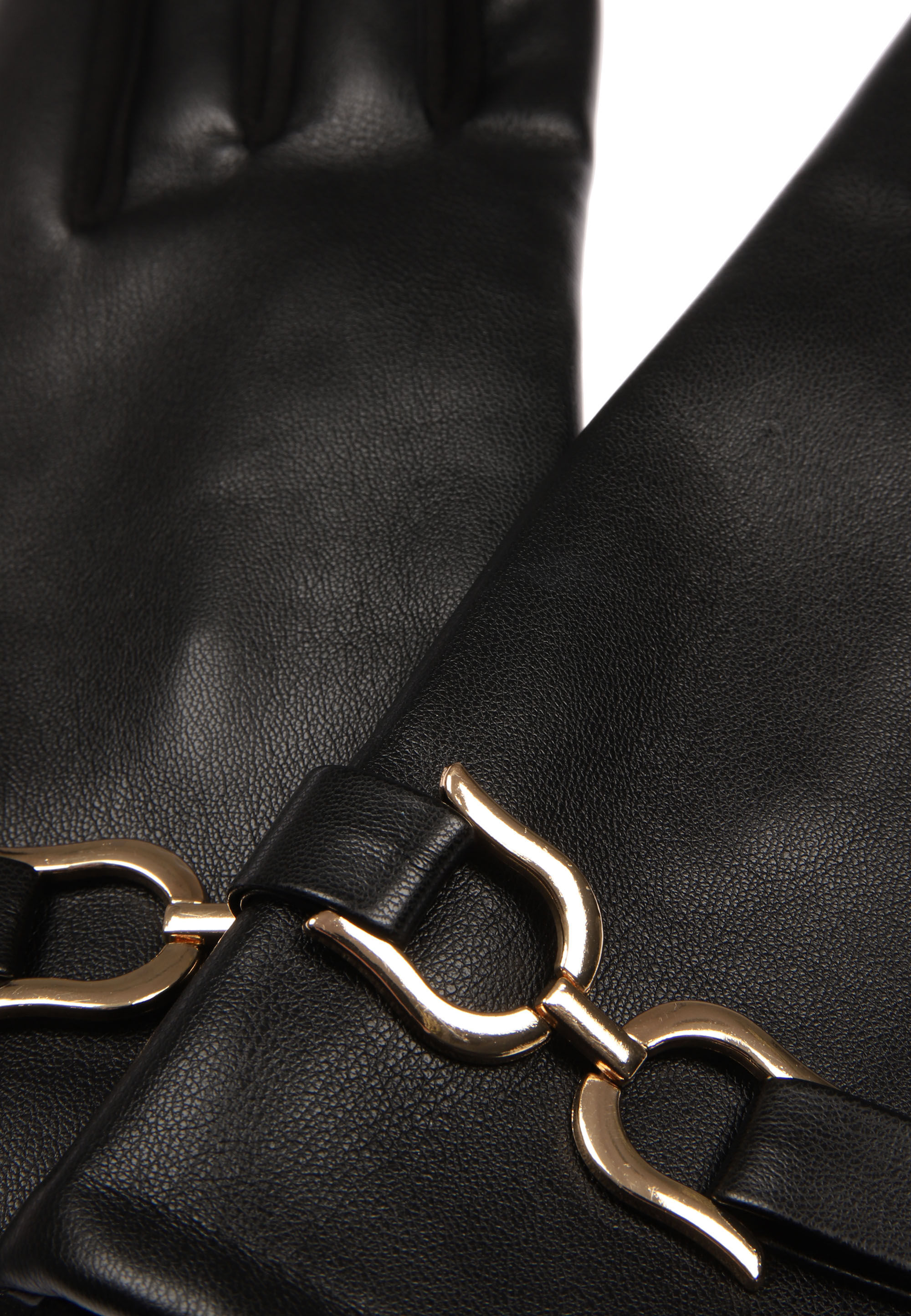 Womens Black & Gold Snaffle PU Gloves