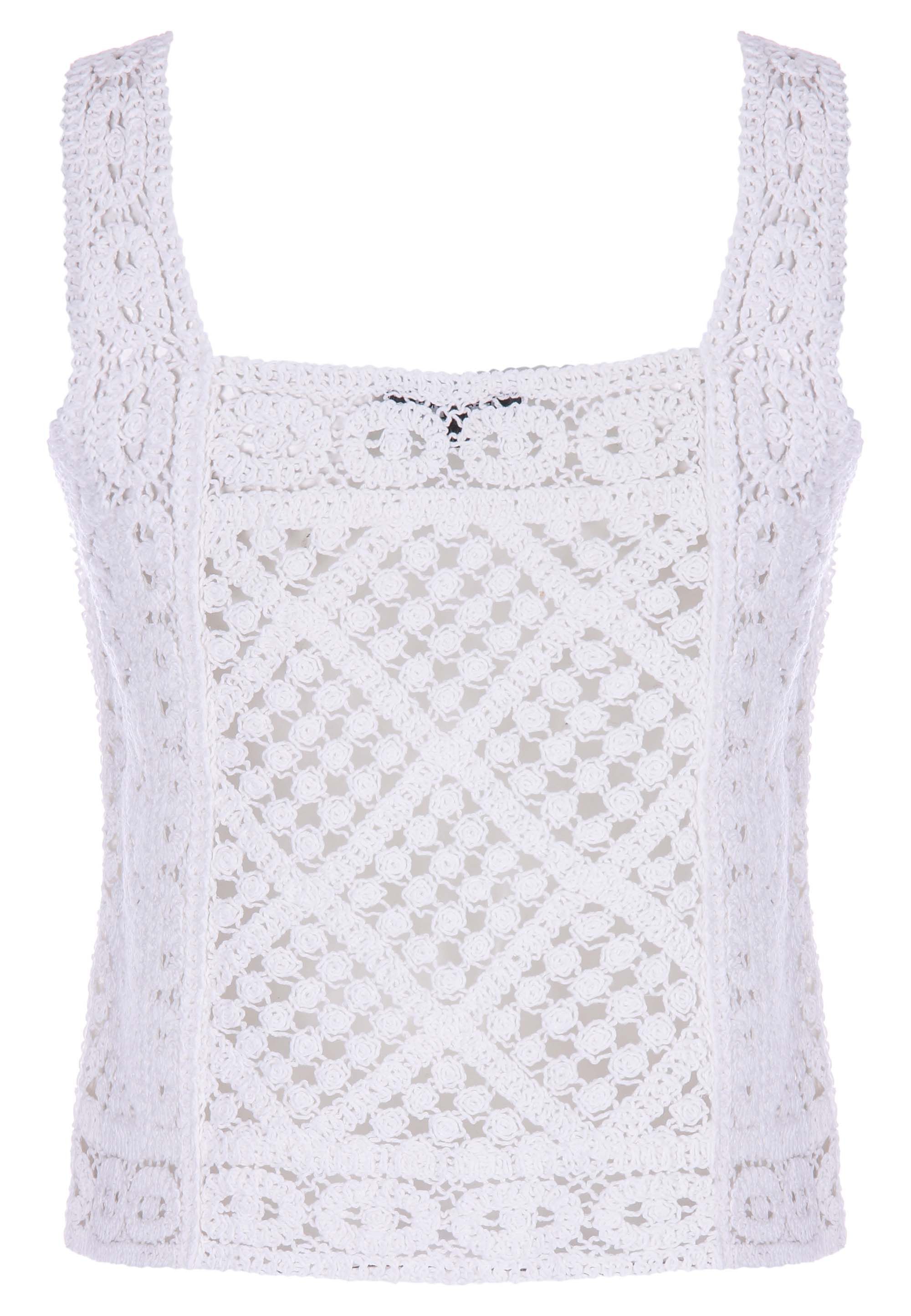 Womens White Crochet Cami Top