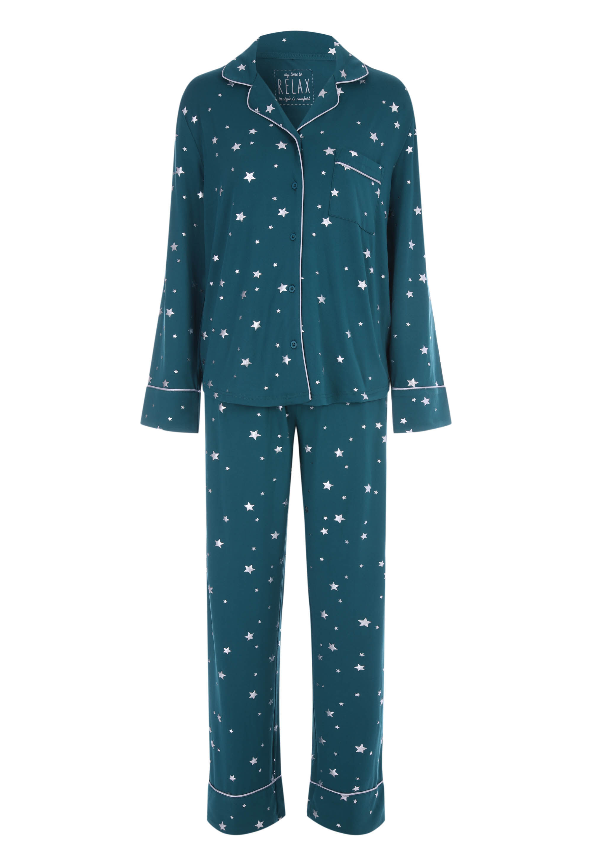 Womens Green & Silver Star Print Pyjama Set