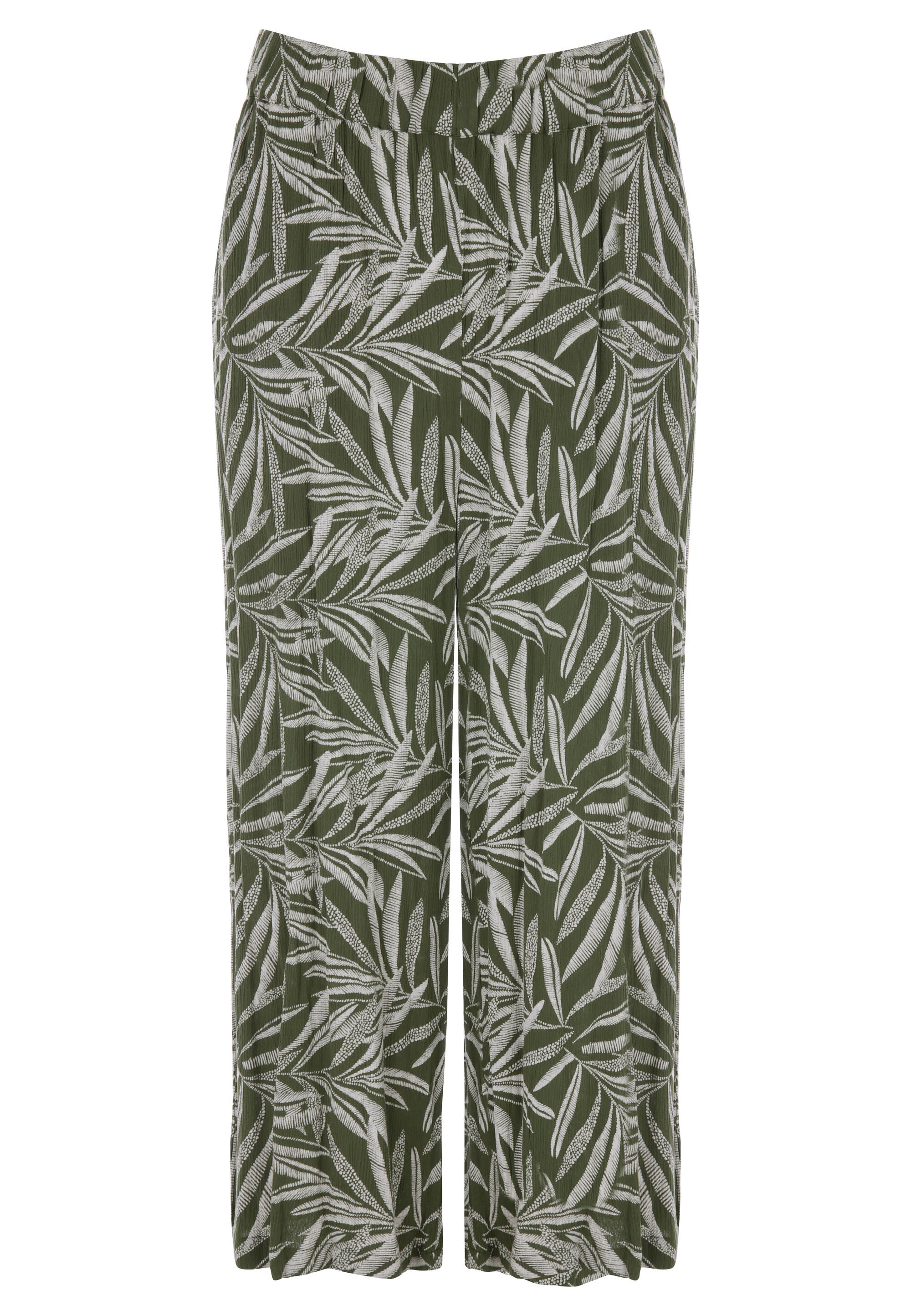 Womens Khaki Leaf Print Culotte Trousers