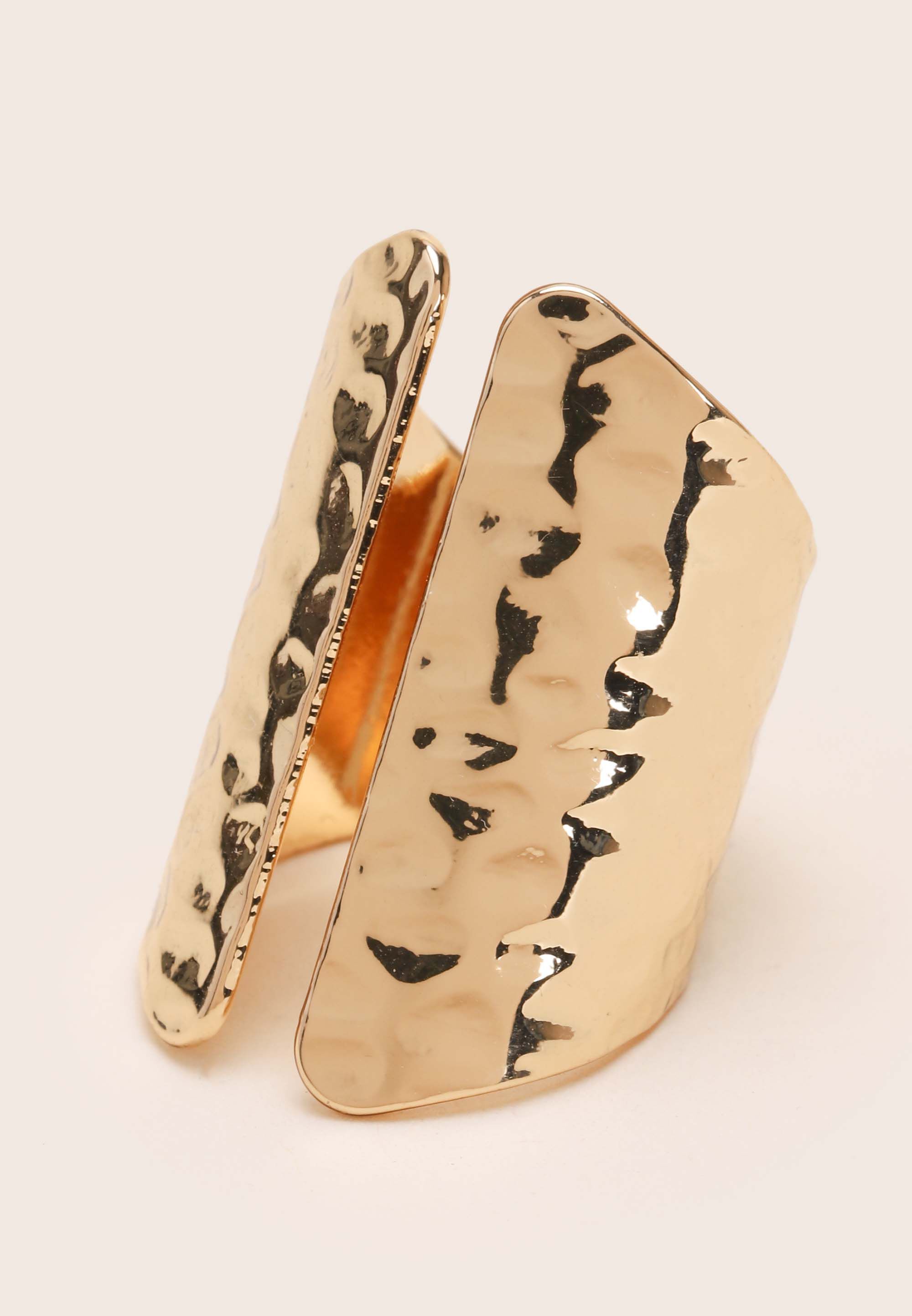 Womens Gold Angular Textured Cocktail Ring