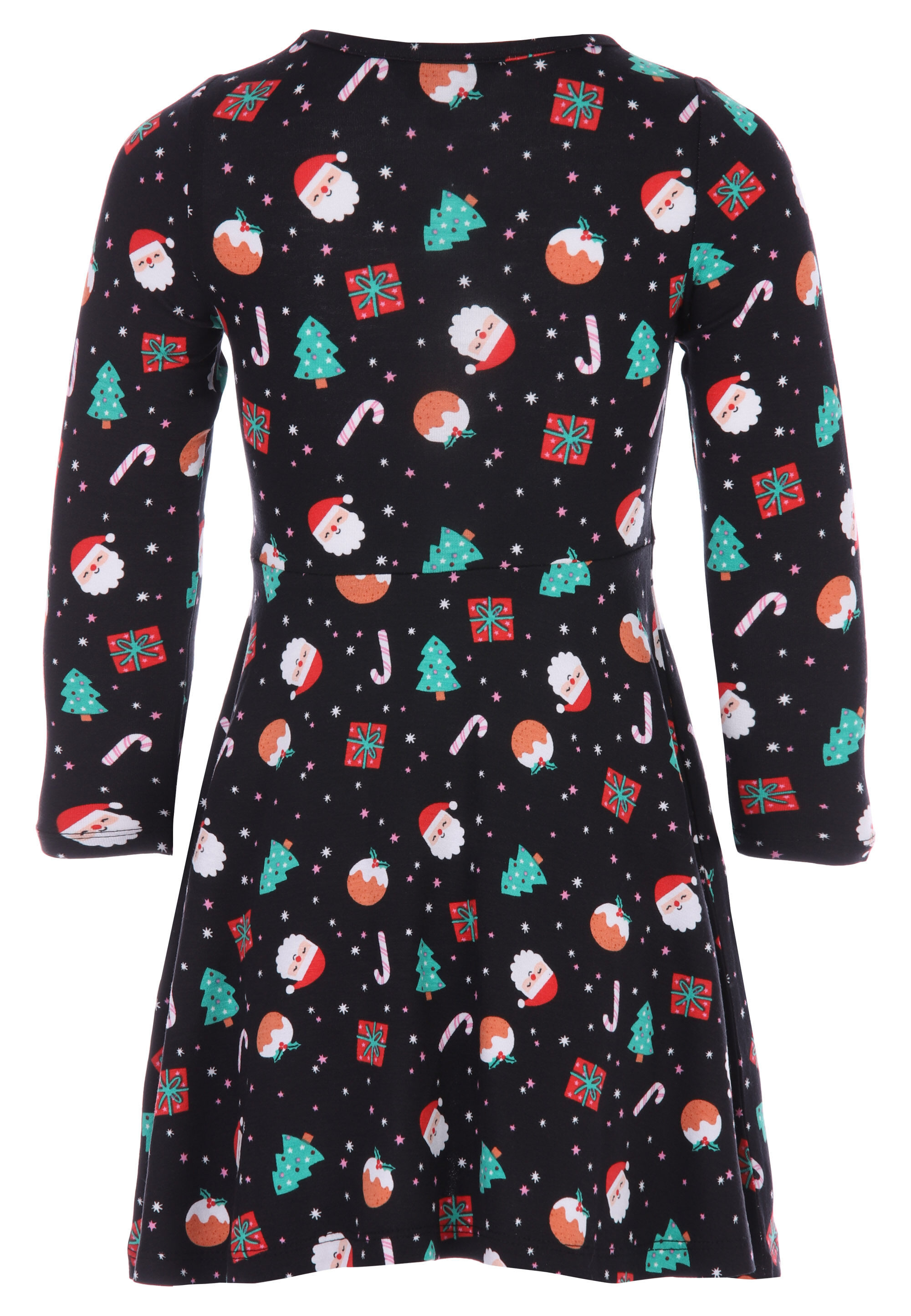 Younger Girls Black Christmas Print Jersey Dress
