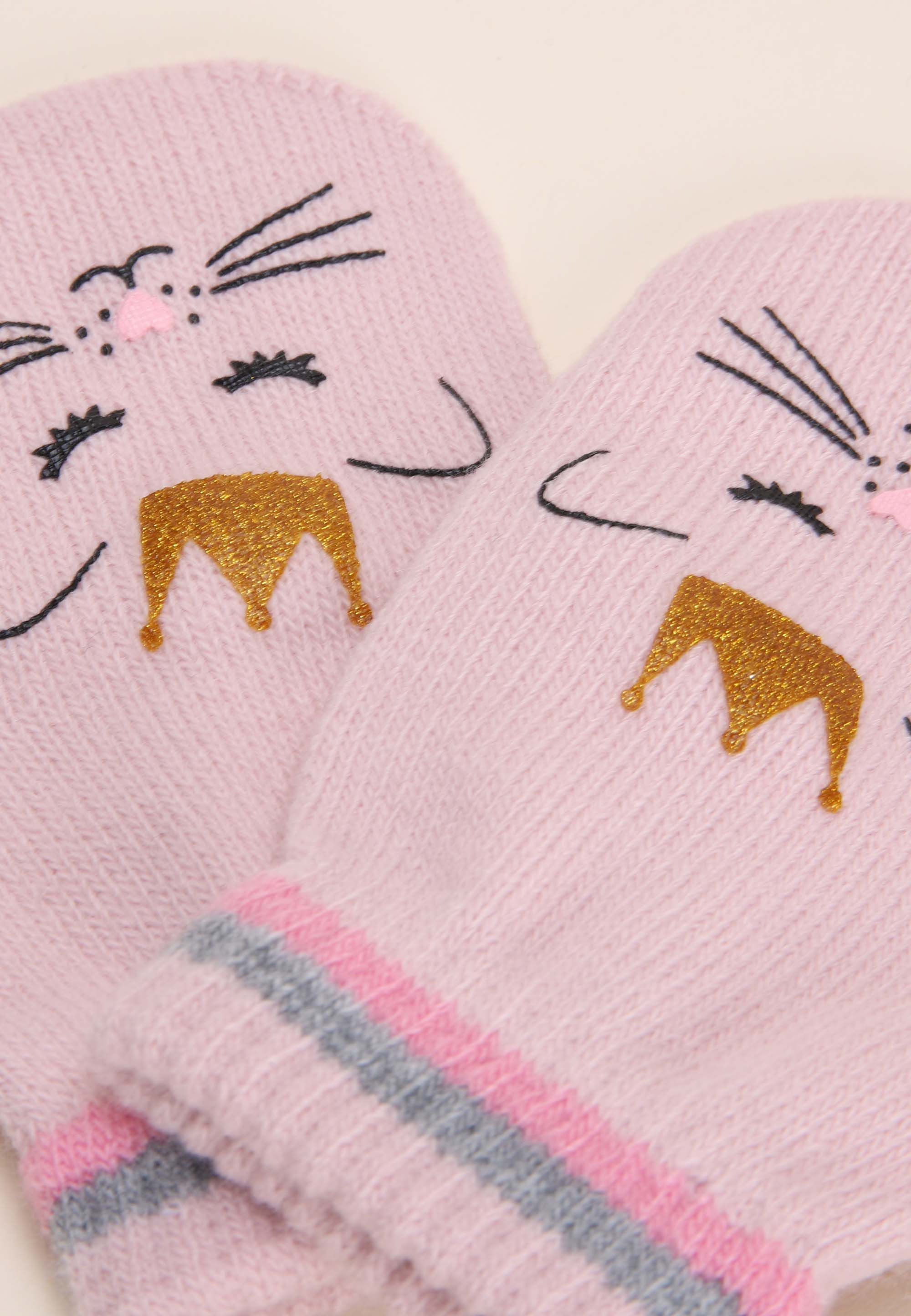 Younger Girls 1pk Pink Cat Gripper Mittens