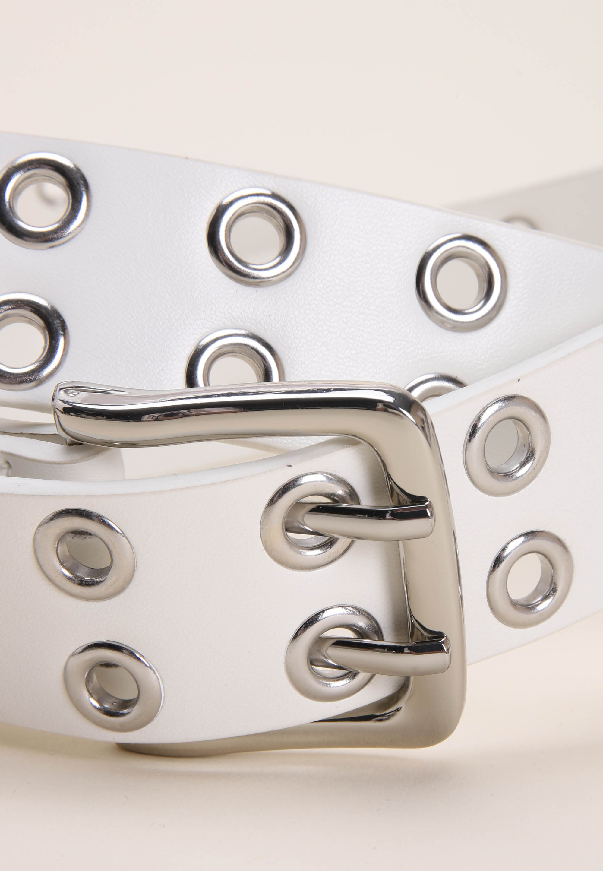 Womens White & Silver Eyelet Belt