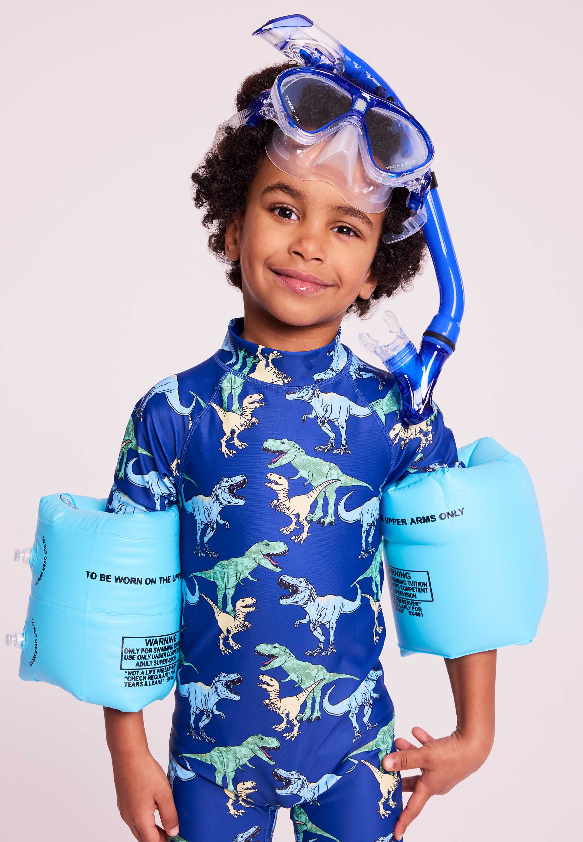 Younger Boys Blue Dinosaur Print Sun Safe Swimsuit