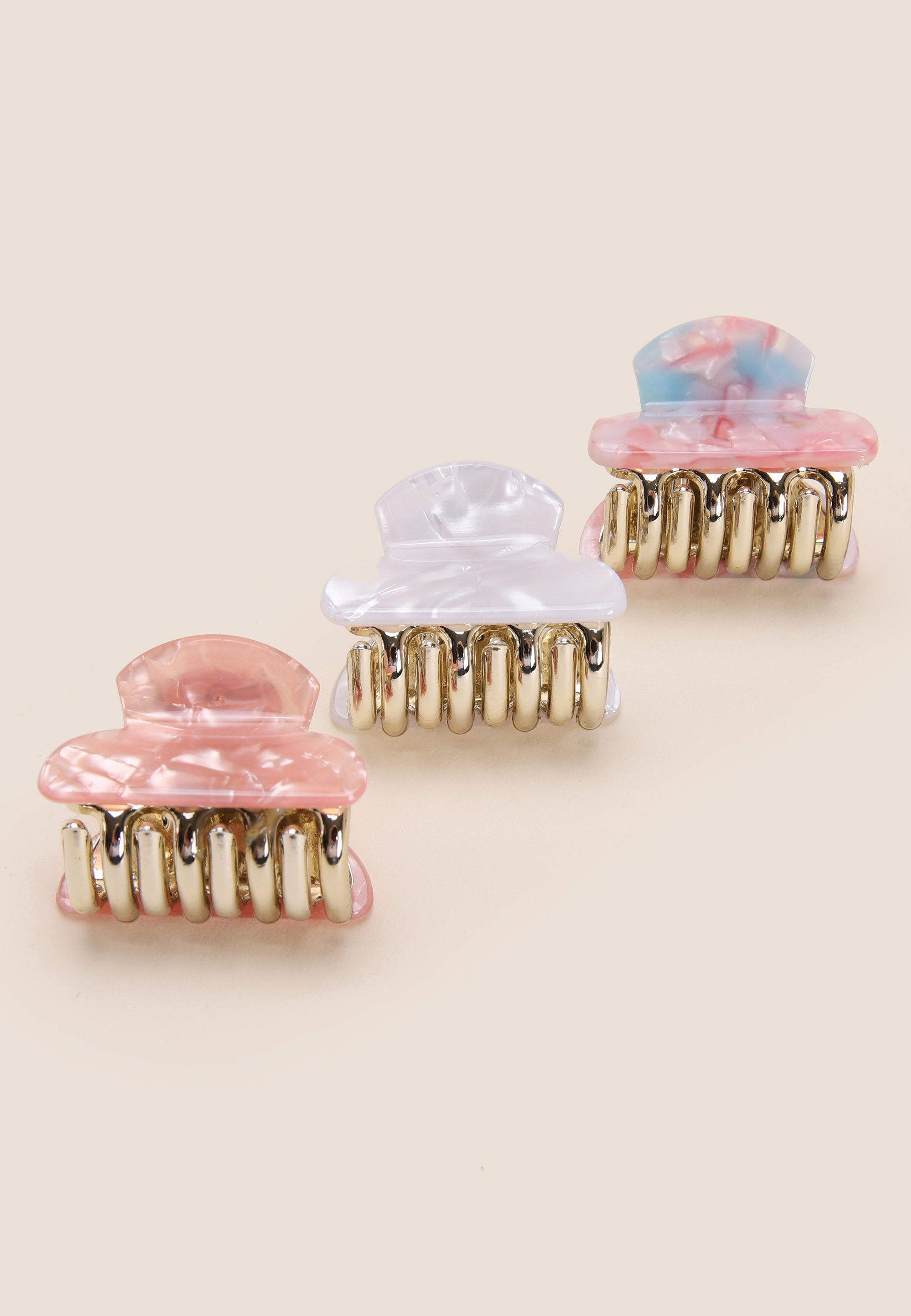 Womens 3pk Mini Marble Bulldog Claw Clip