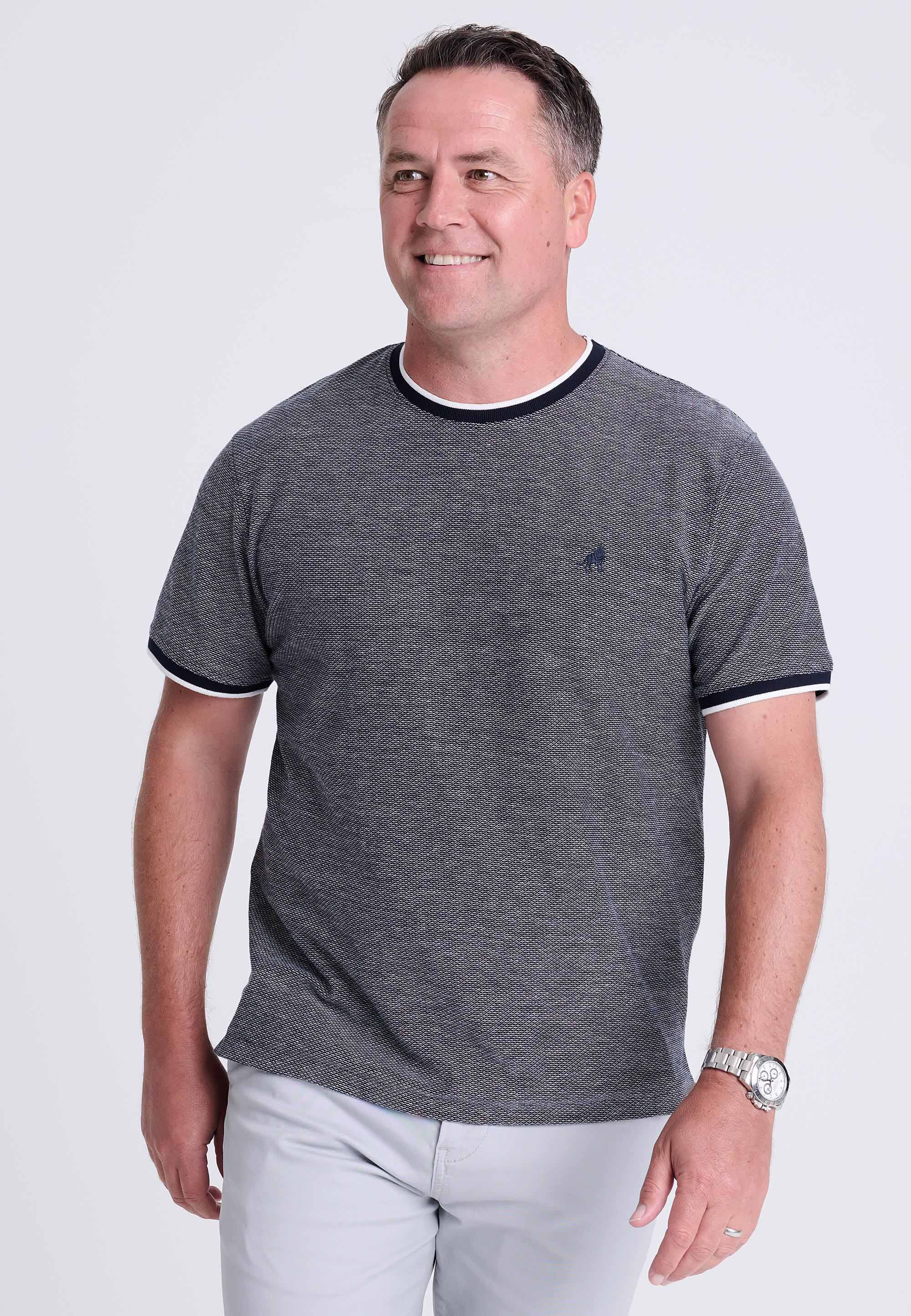 Mens Navy Textured T-Shirt
