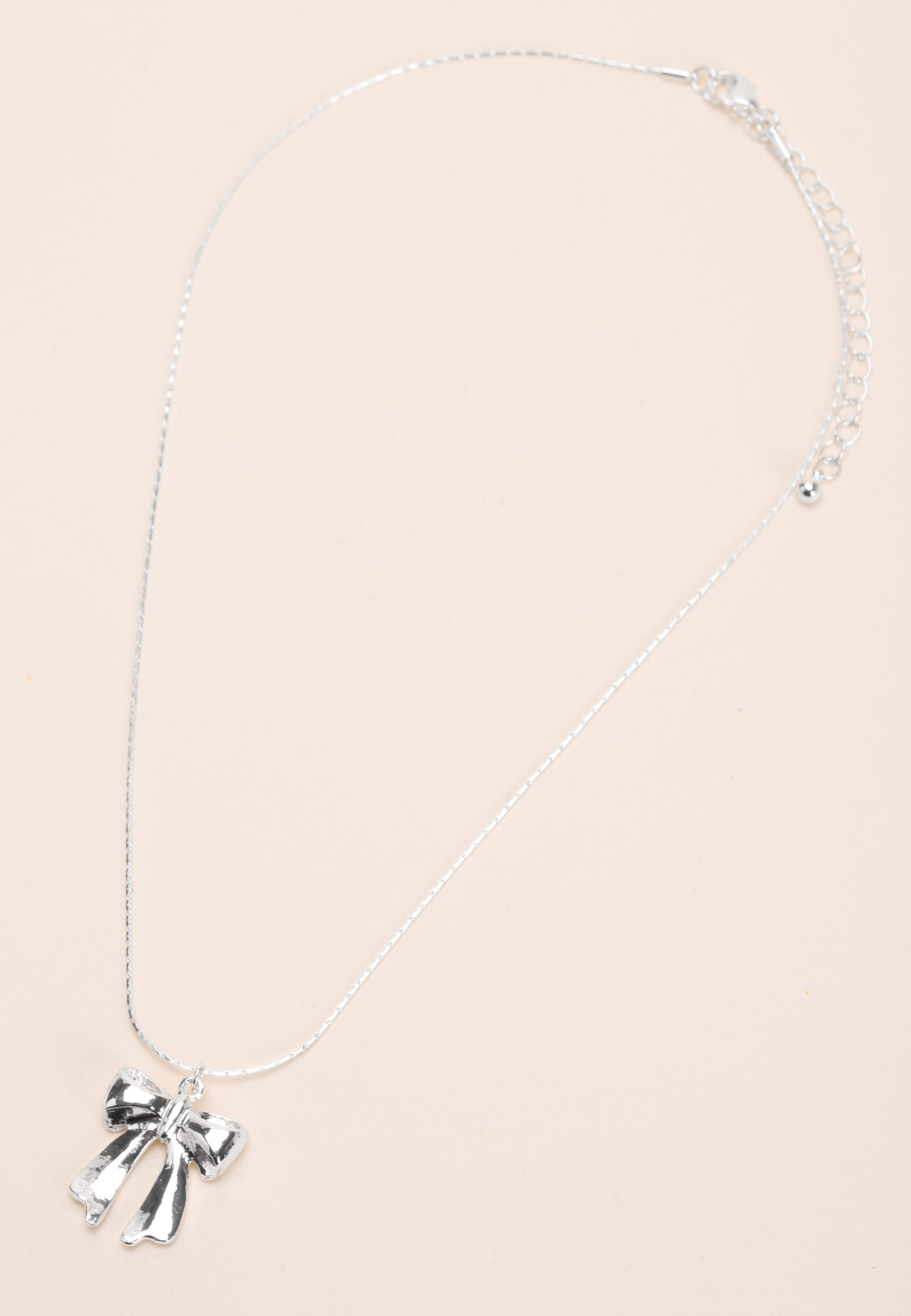 Womens Silver Bow Charm Necklace