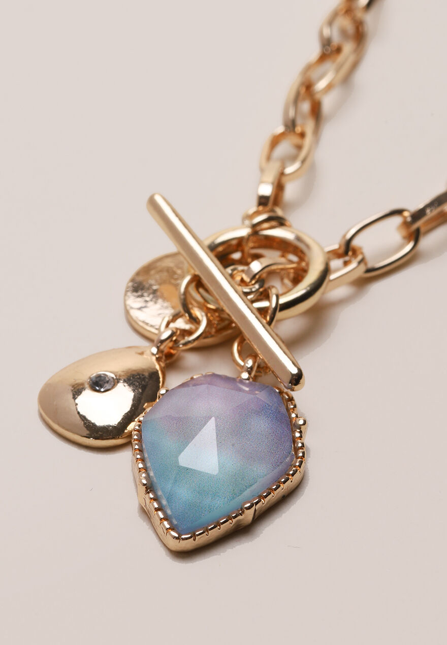 Womens Gold & Blue Stone Charm Necklace