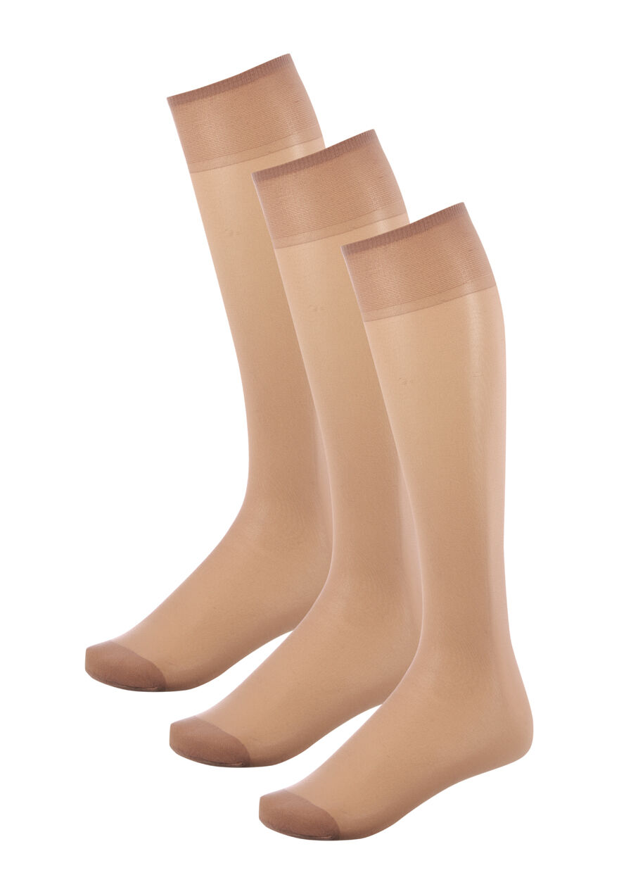 Womens 3pk 15 Denier Natural Knee Highs