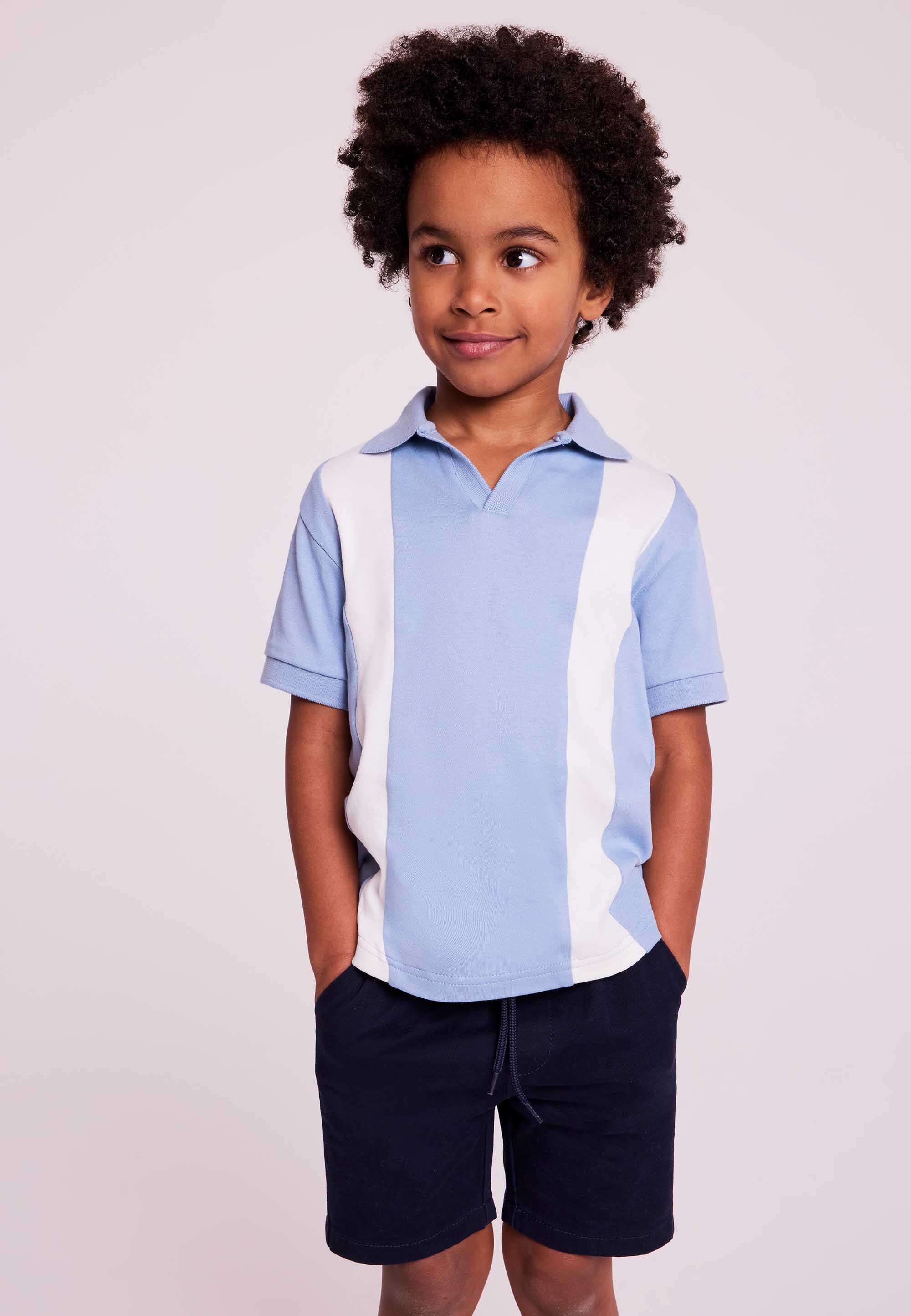 Younger Boys Blue Stripe Short Sleeve Polo Shirt