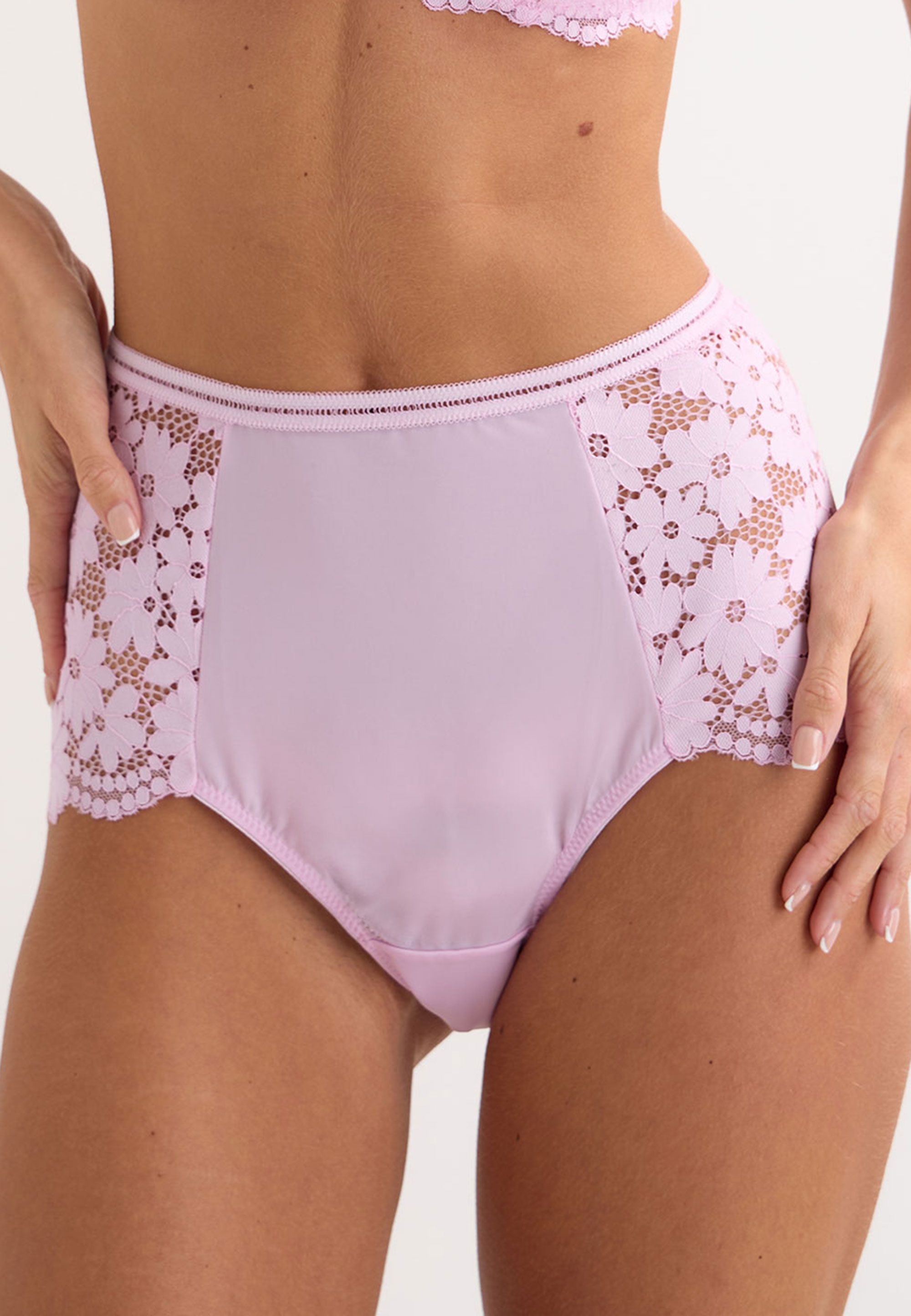 Womens Pink Lily Floral Lace Full Briefs