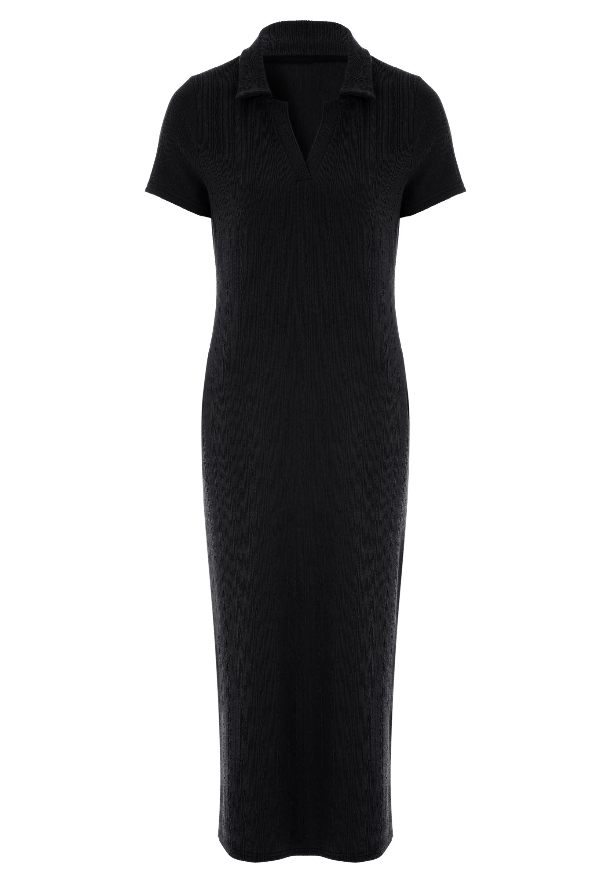 Womens Black Textured Collar Midi Dress