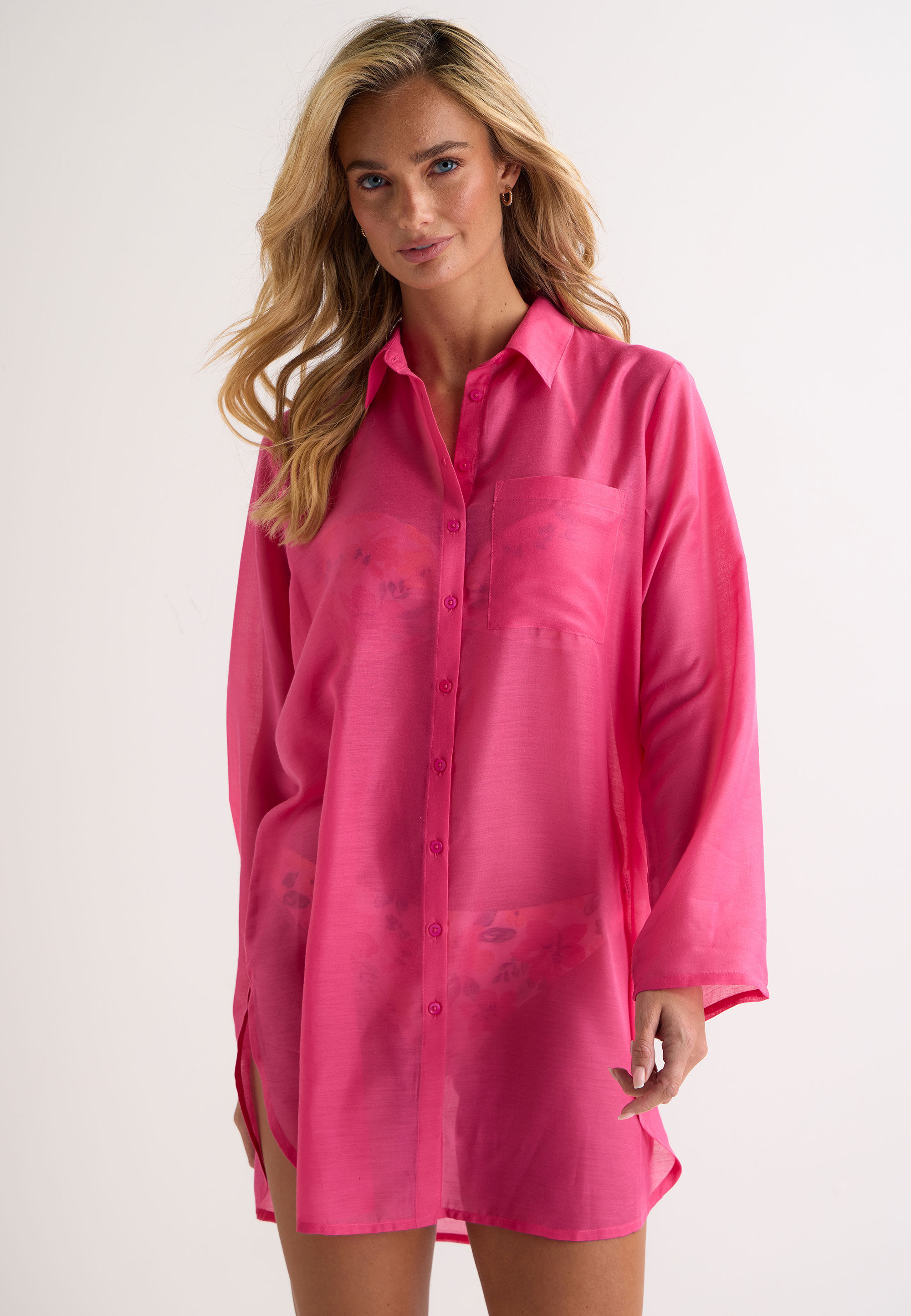 Womens Pink Plain Beach Shirt