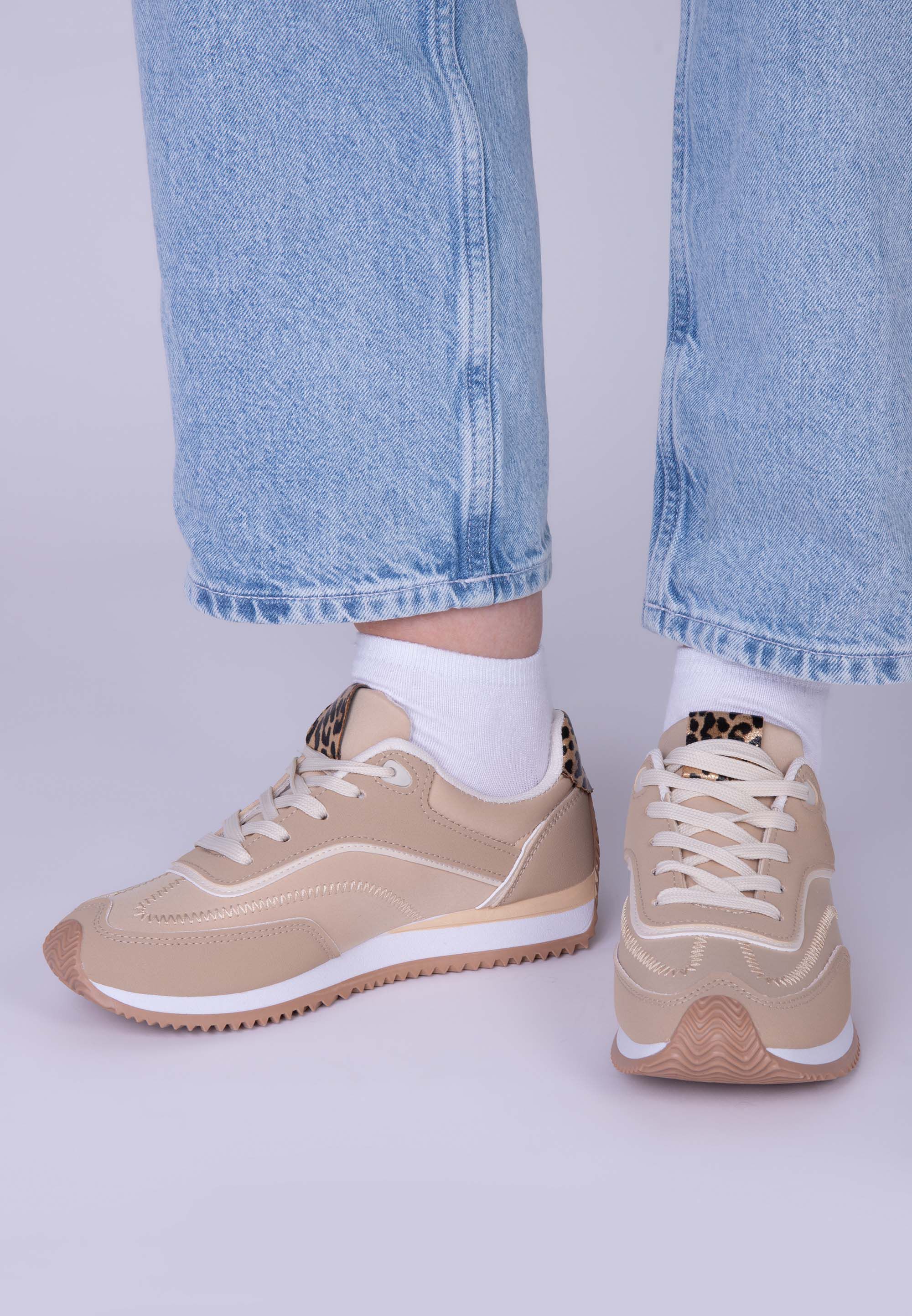 Womens Tan & Leopard Retro Sport Trainers