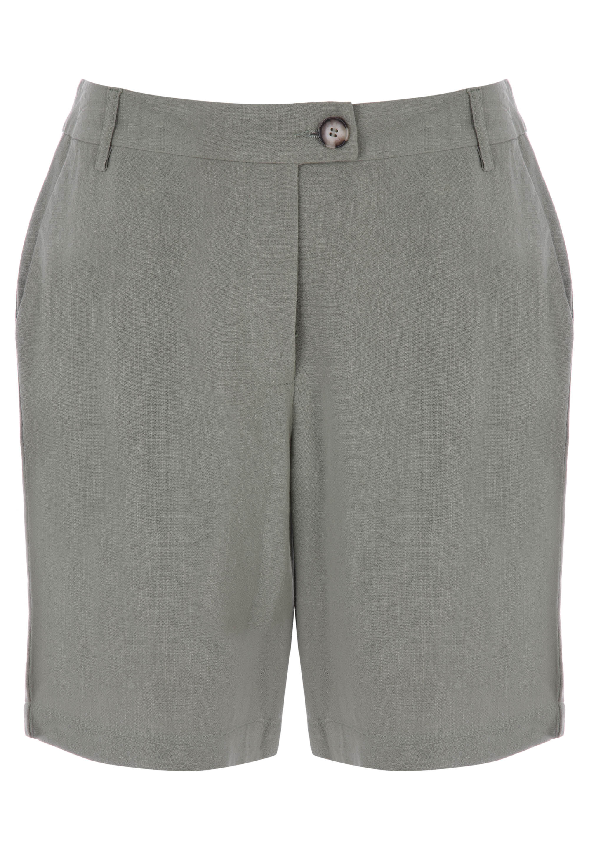 Womens Khaki Plain Linen Blend Bermuda Shorts