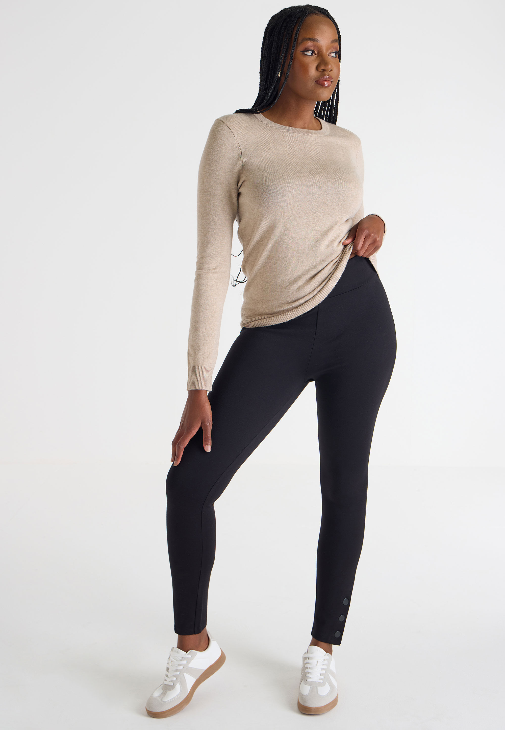 Womens Black Ponte Popper Leggings