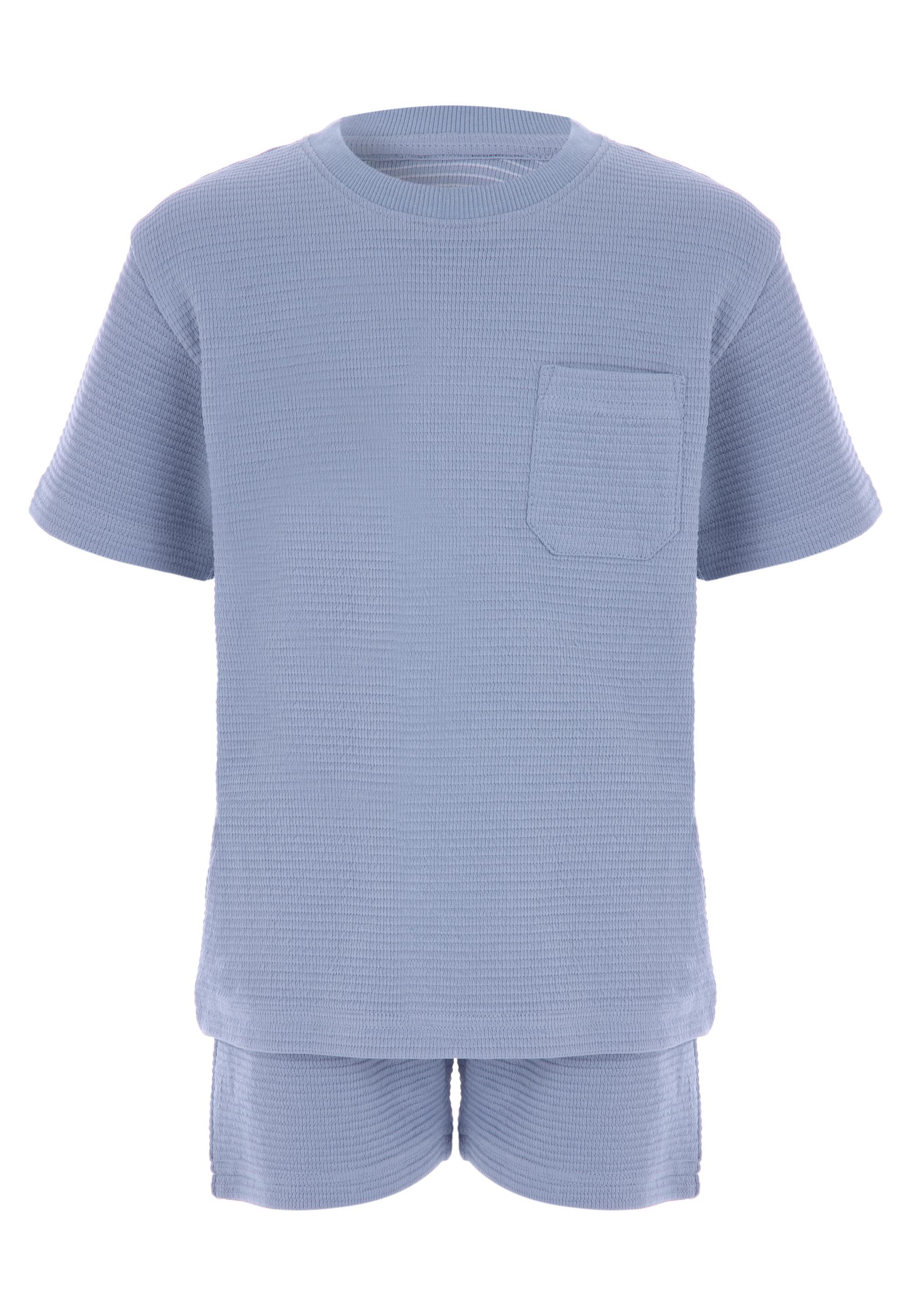 Younger Boys Blue Waffle Texture T-Shirt & Shorts Set