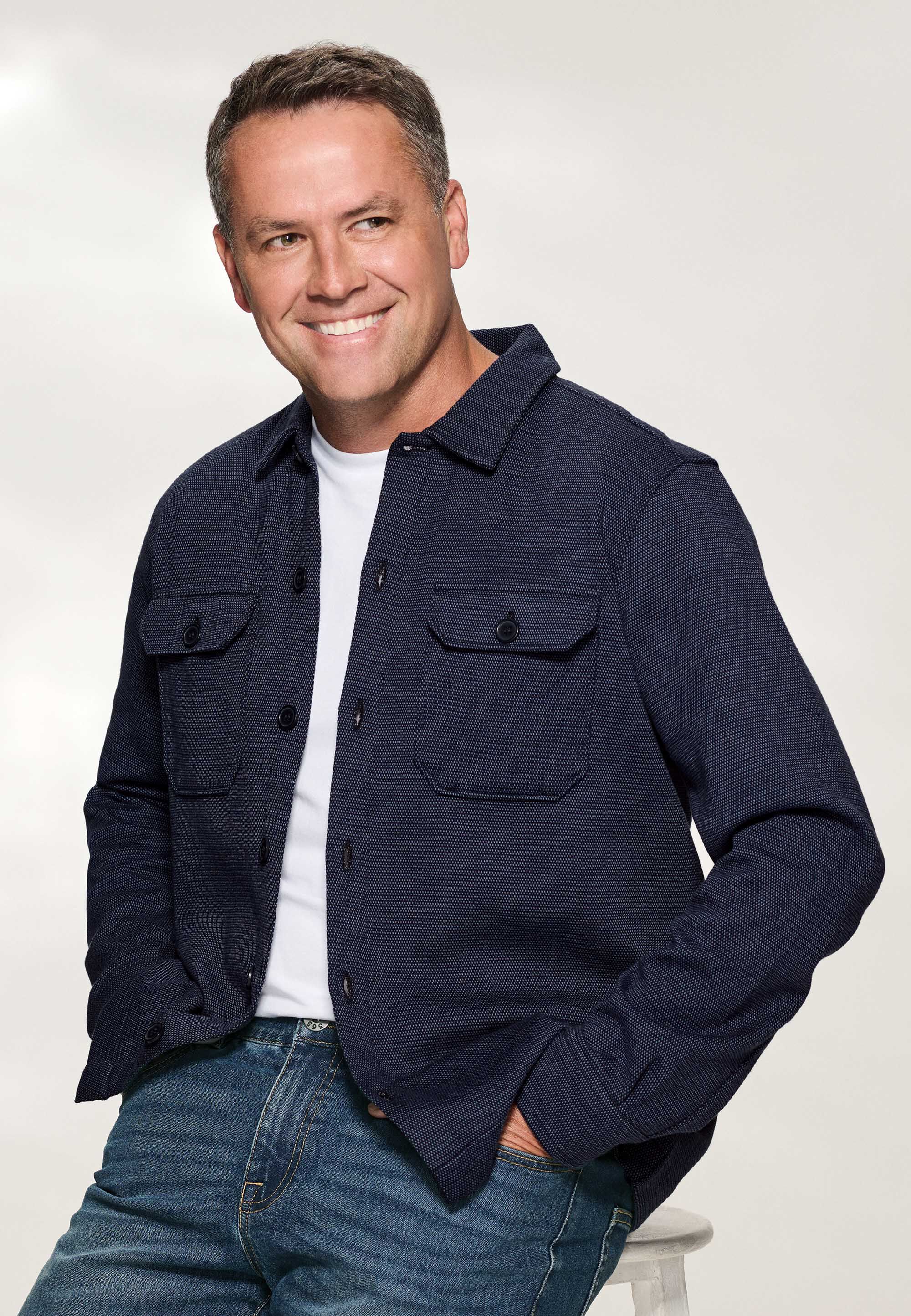 Mens Navy Textured Sweat Shirt Jacket