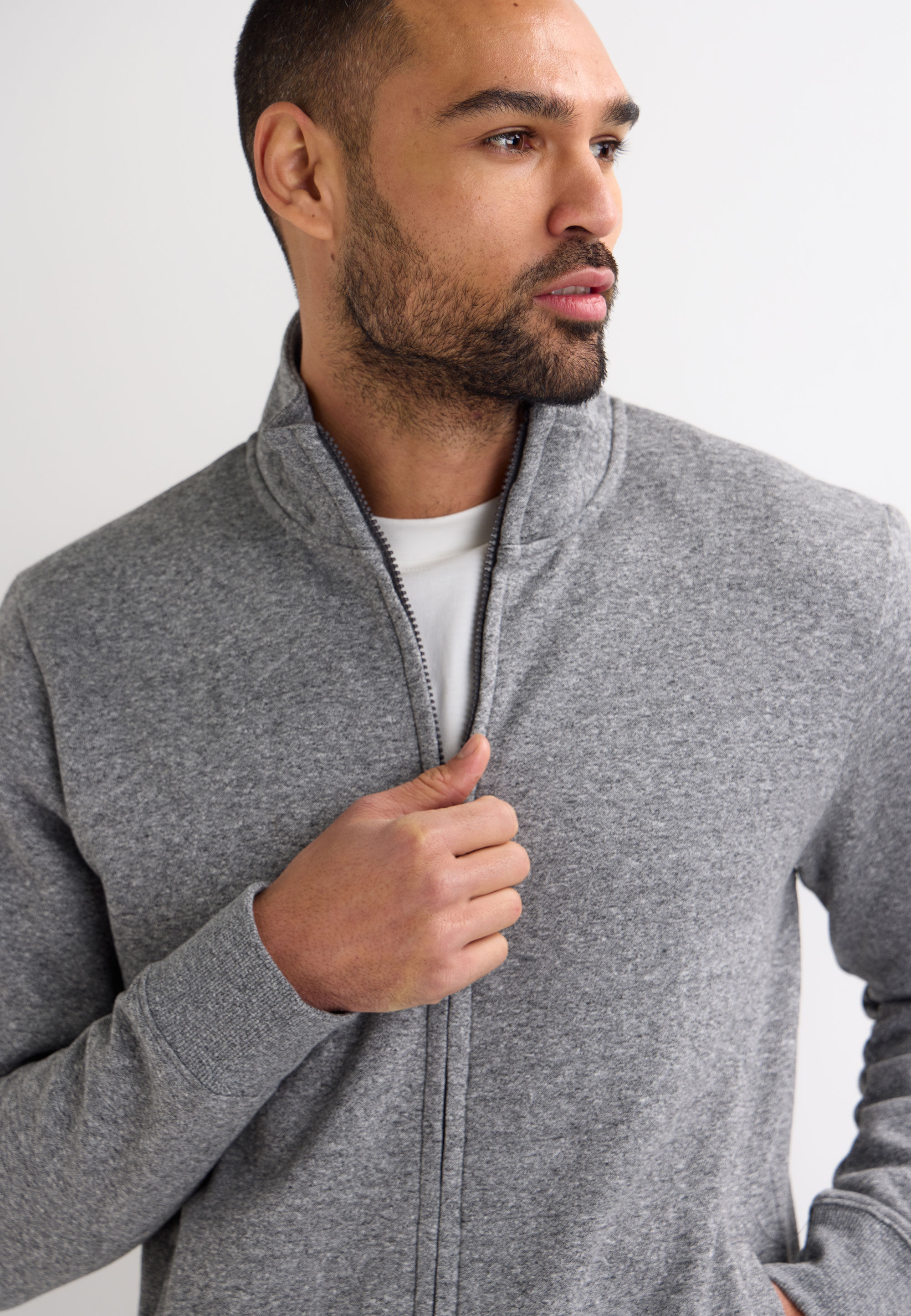 Mens Light Grey Funnel Neck Zip Through Sweatshirt