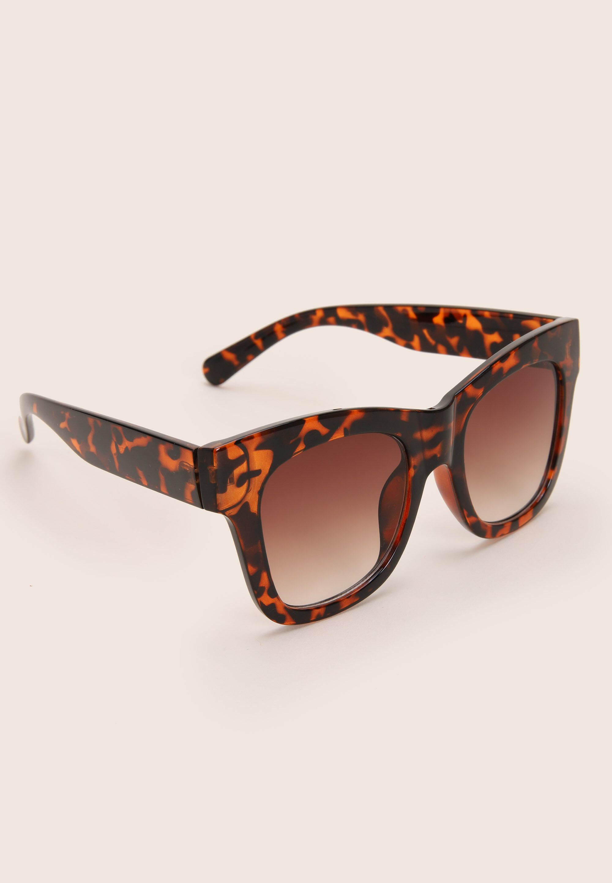 Womens Brown Patterned Chunky Retro Sunglasses
