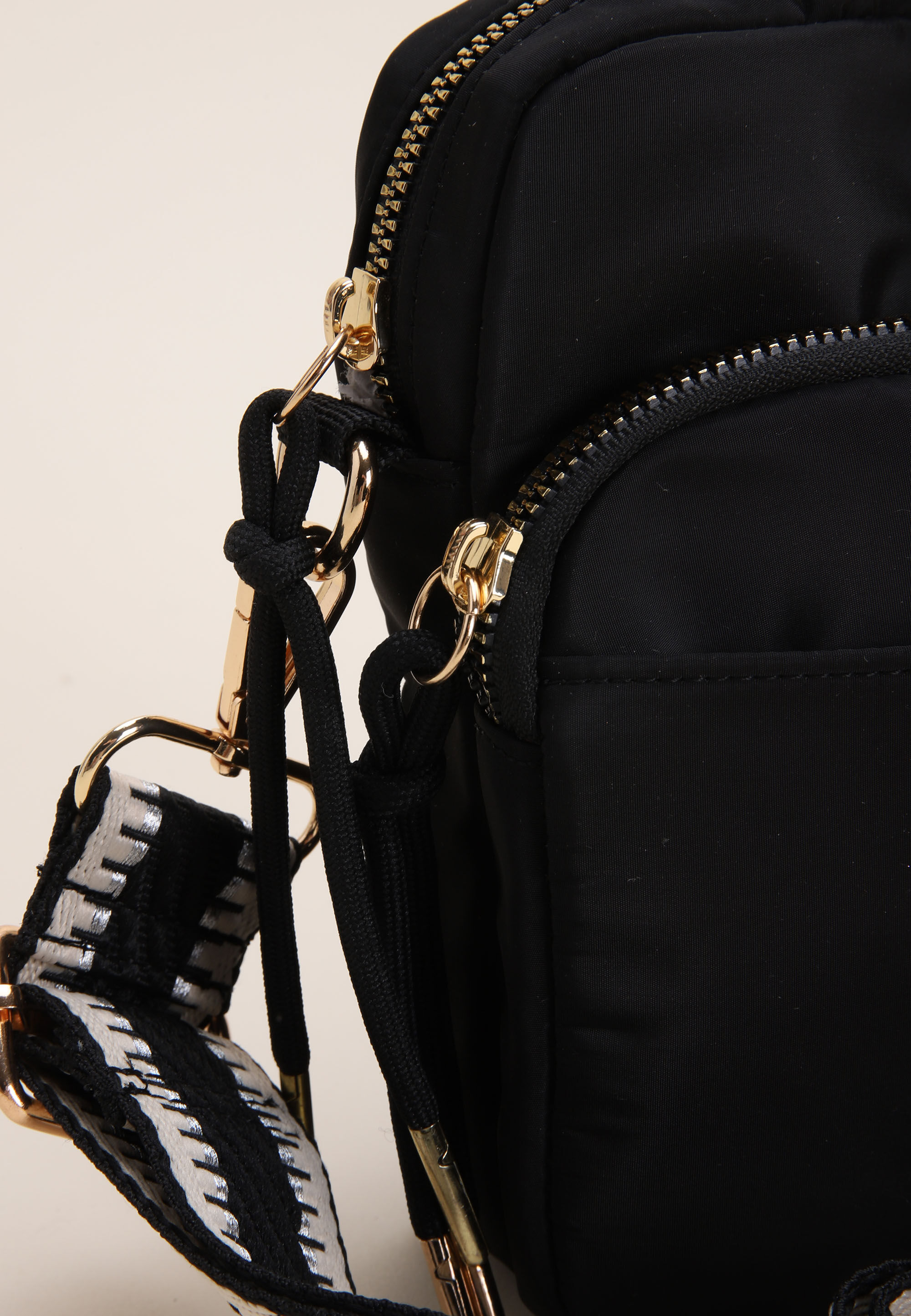 Womens Black Nylon Strap Cross Body Phone Holder
