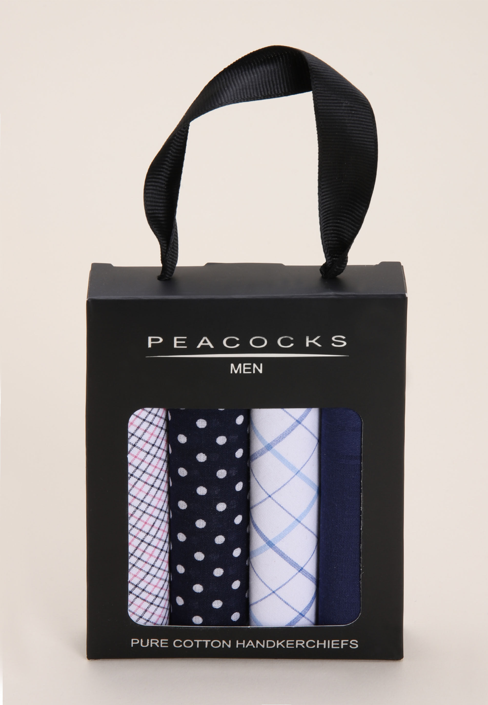 Mens 4pk Dark Blue Check Cotton Handkerchiefs