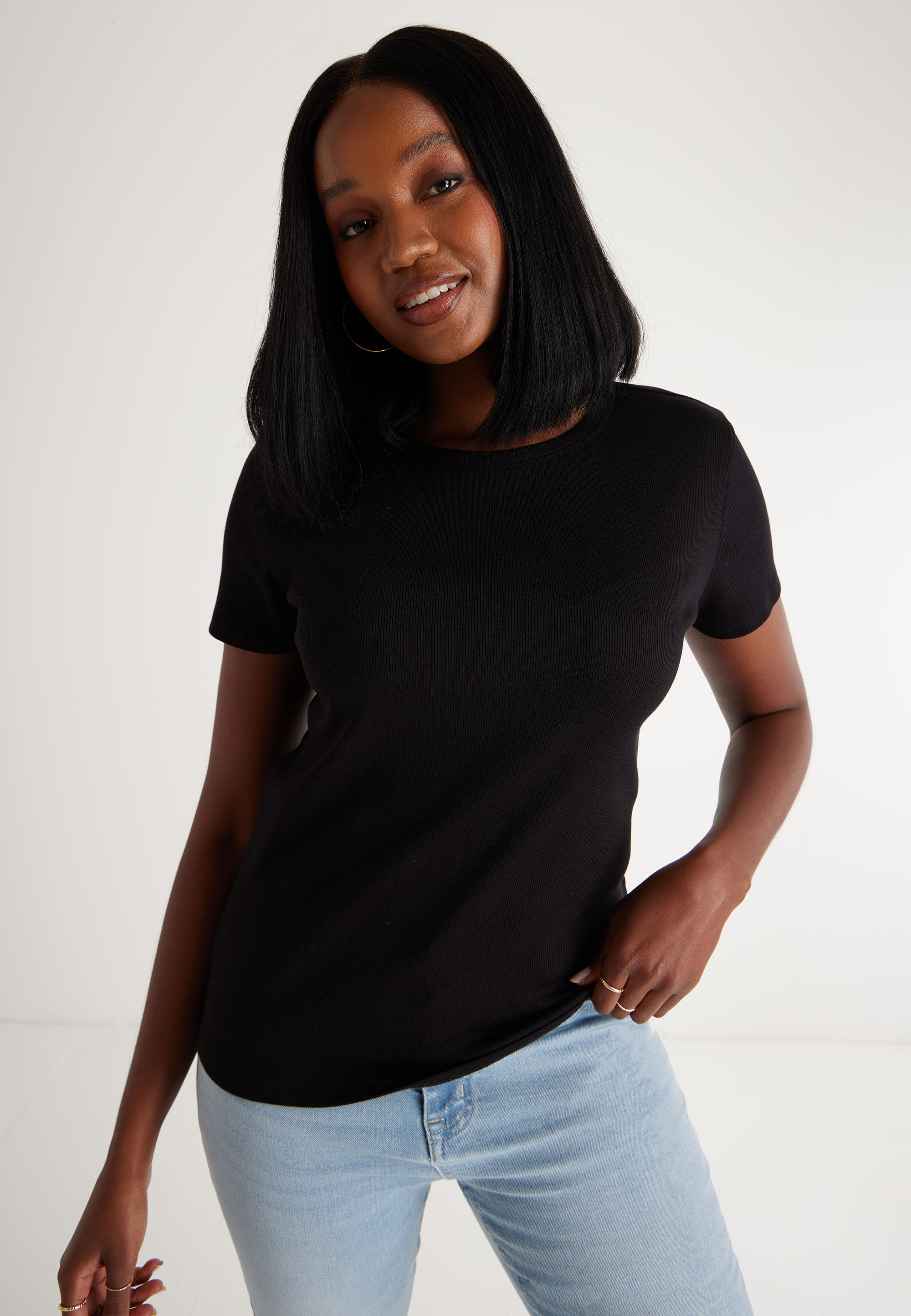 Womens Black Crew Rib Top