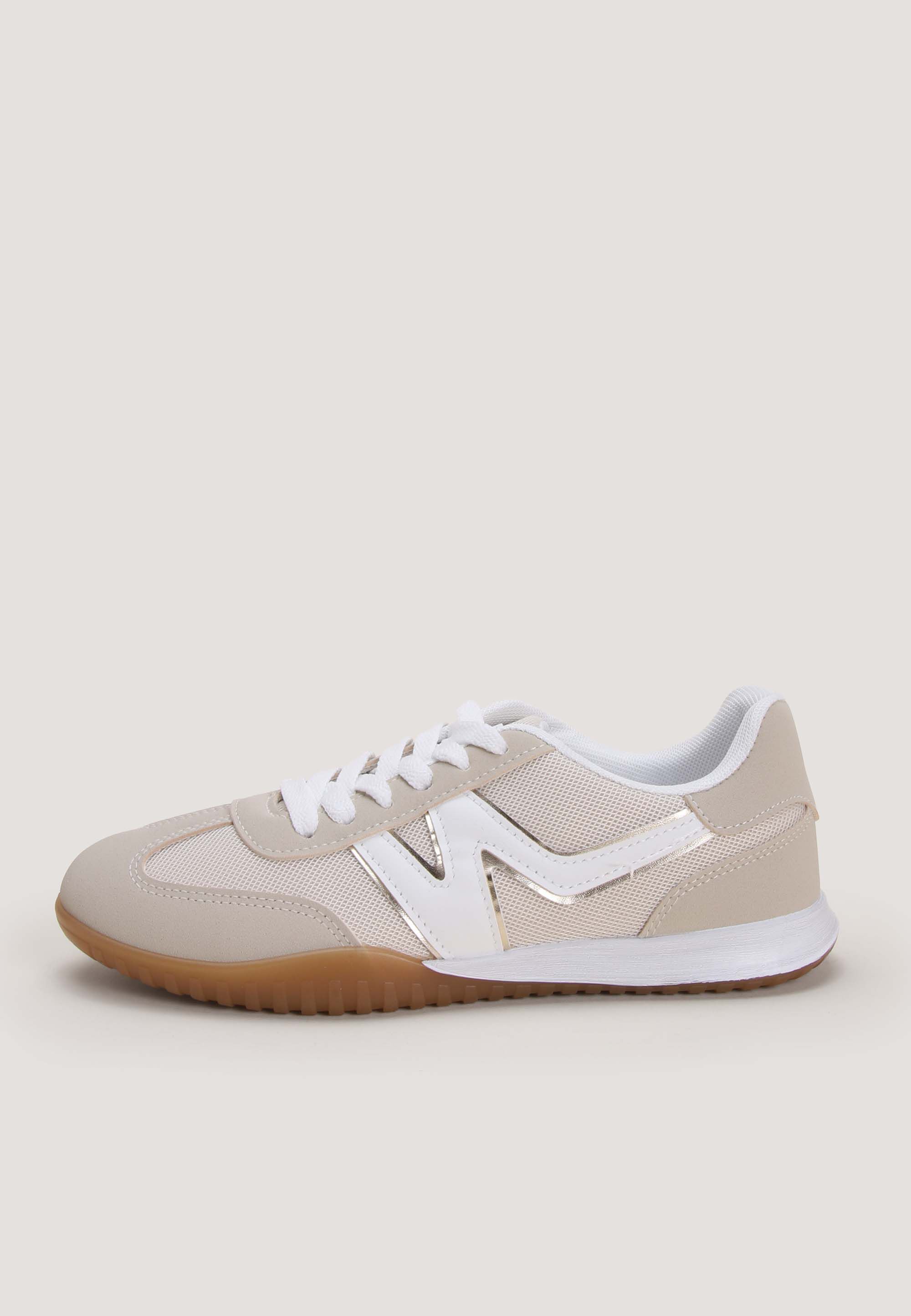 Womens Beige & White Casual Retro Jogger Trainers