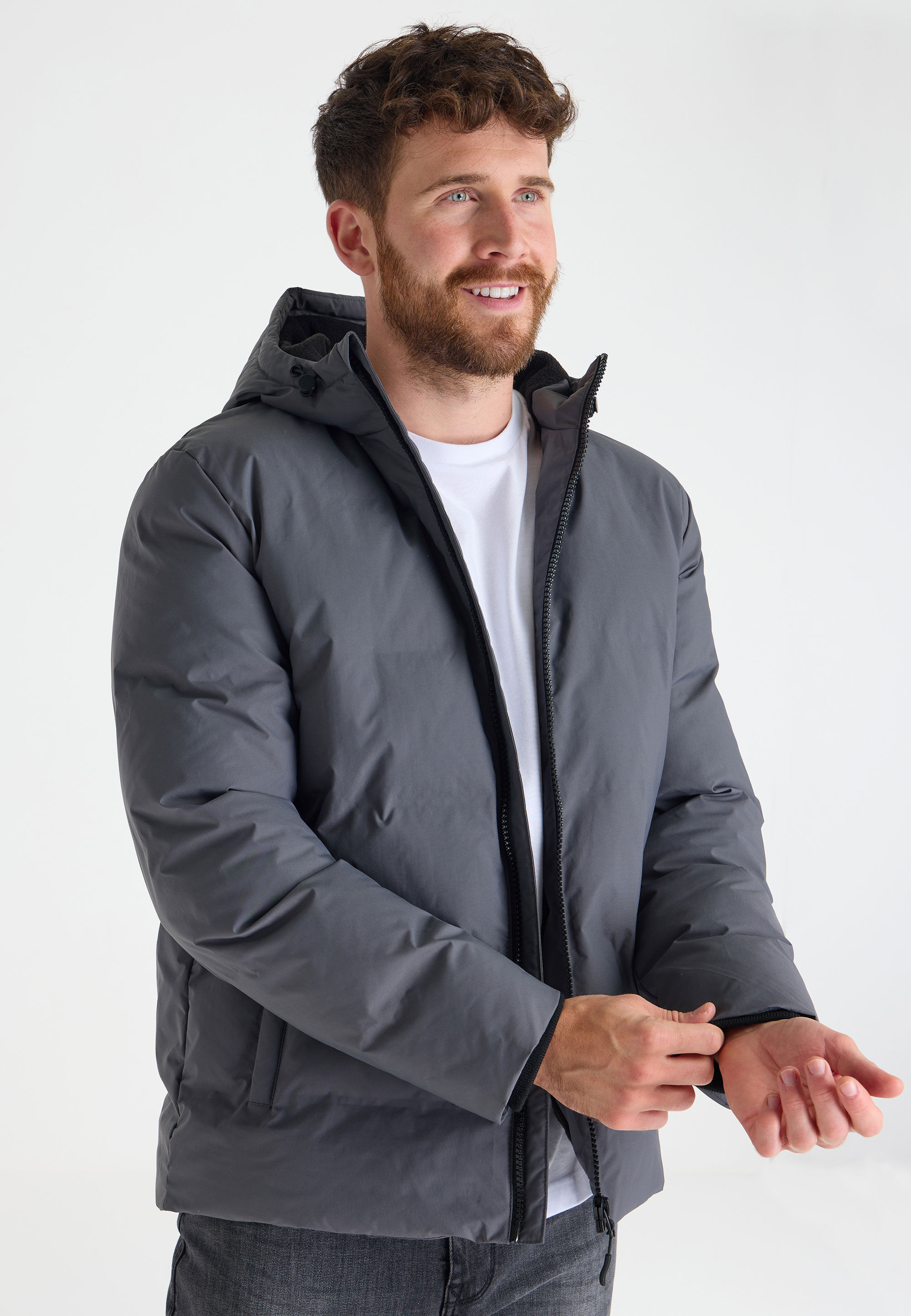 Mens Charcoal Padded Jacket with Hood