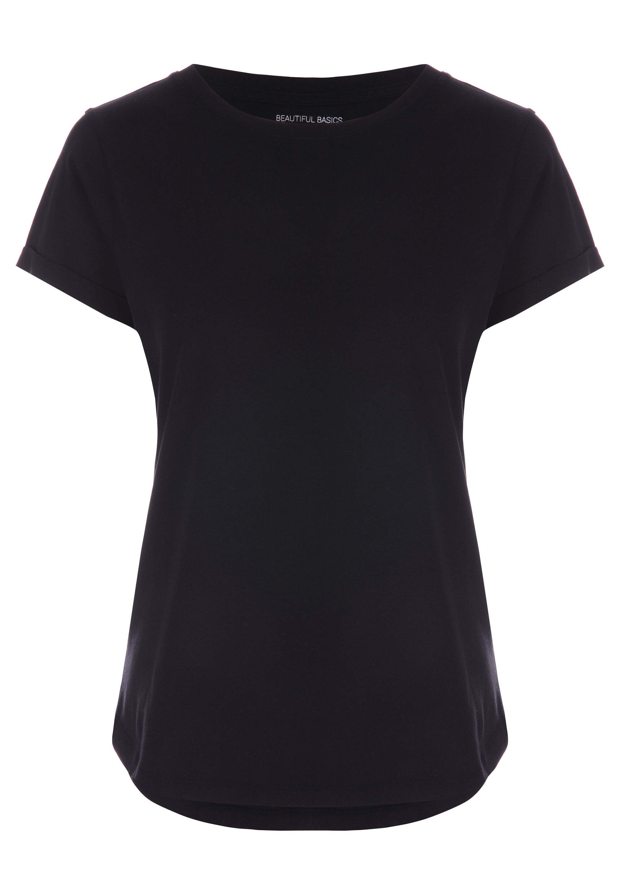 Womens Black Plain Roll Sleeve T-shirt