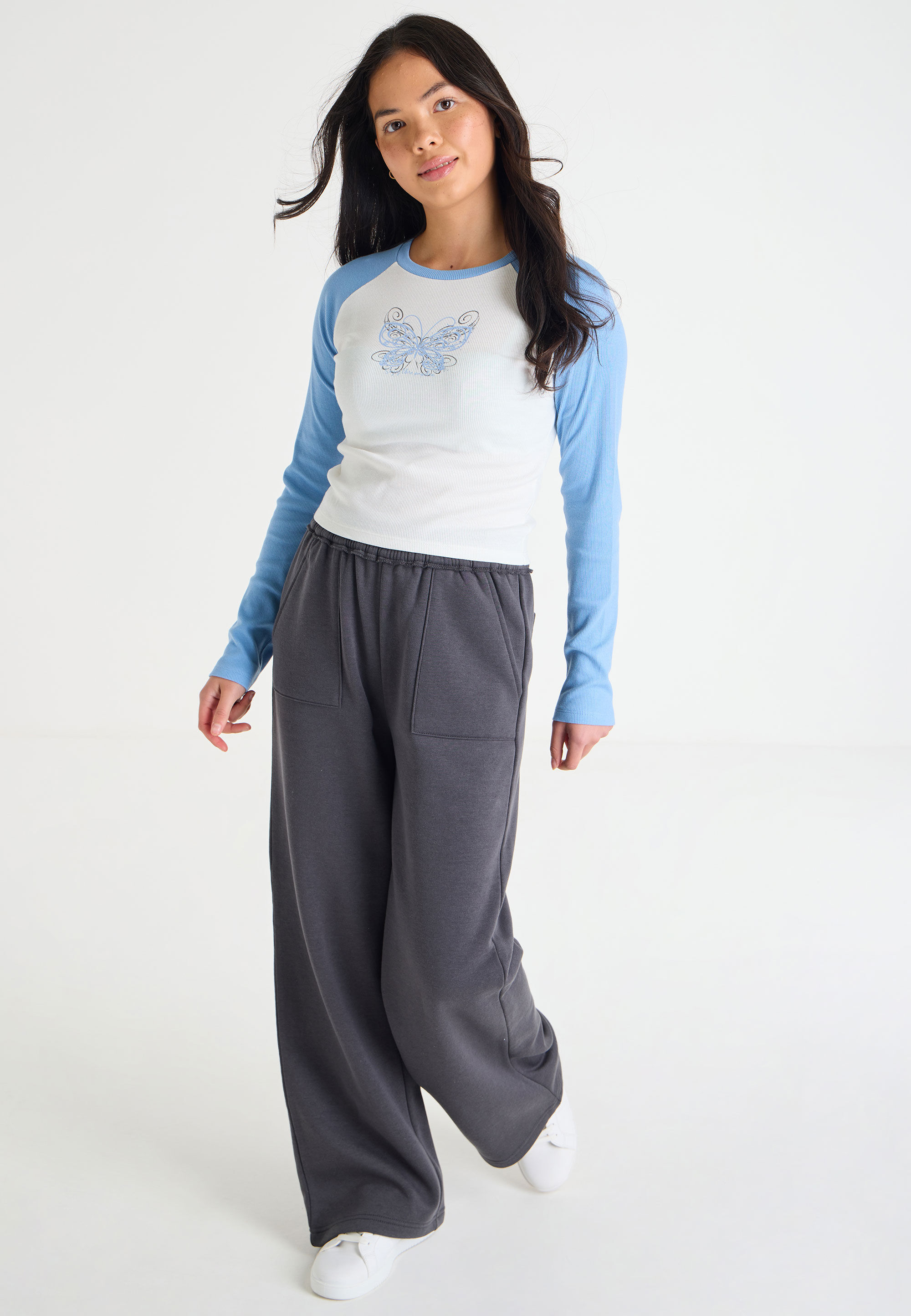 Older Girls Charcoal Plain Raw Edge Bootcut Joggers