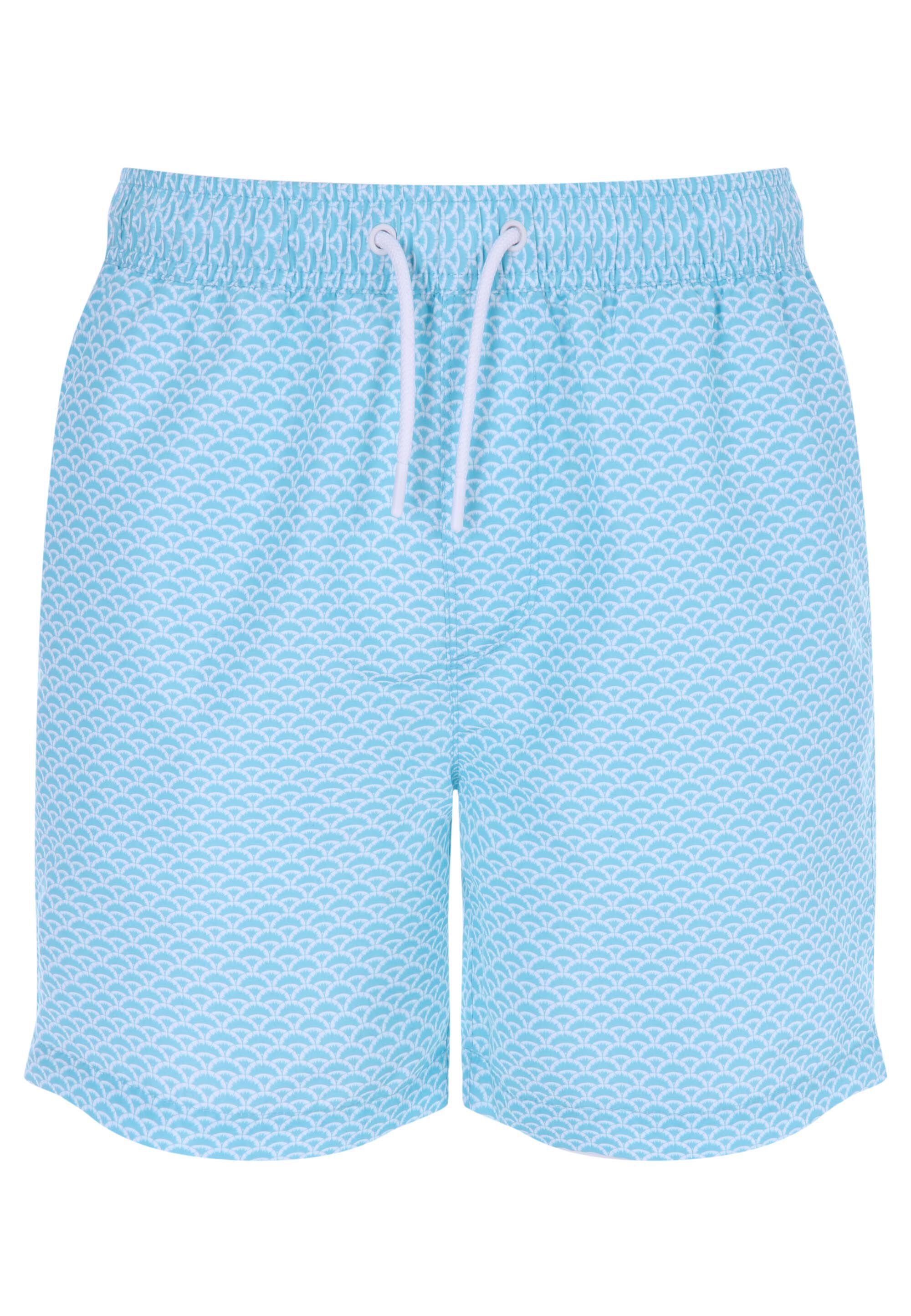Mens Blue & White Geometric Print Swim Shorts