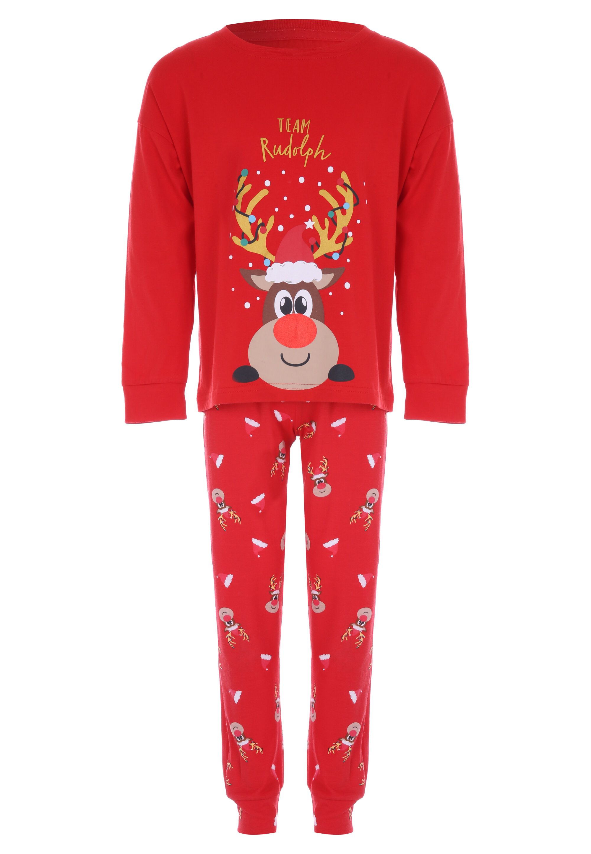 Unisex Childrens Red Reindeer Christmas Family Pyjama Set