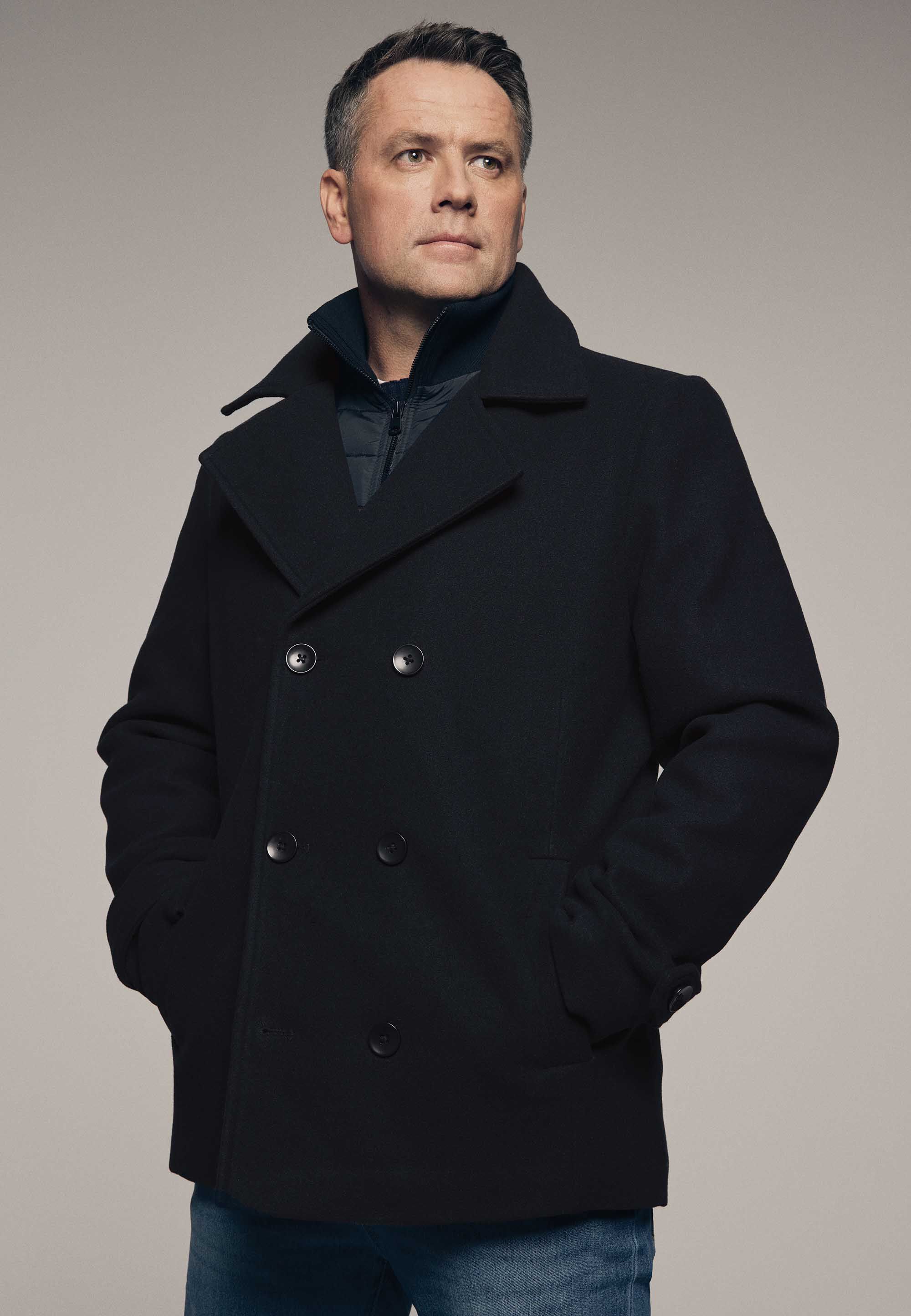 Mens Navy Plain Peacoat Jacket