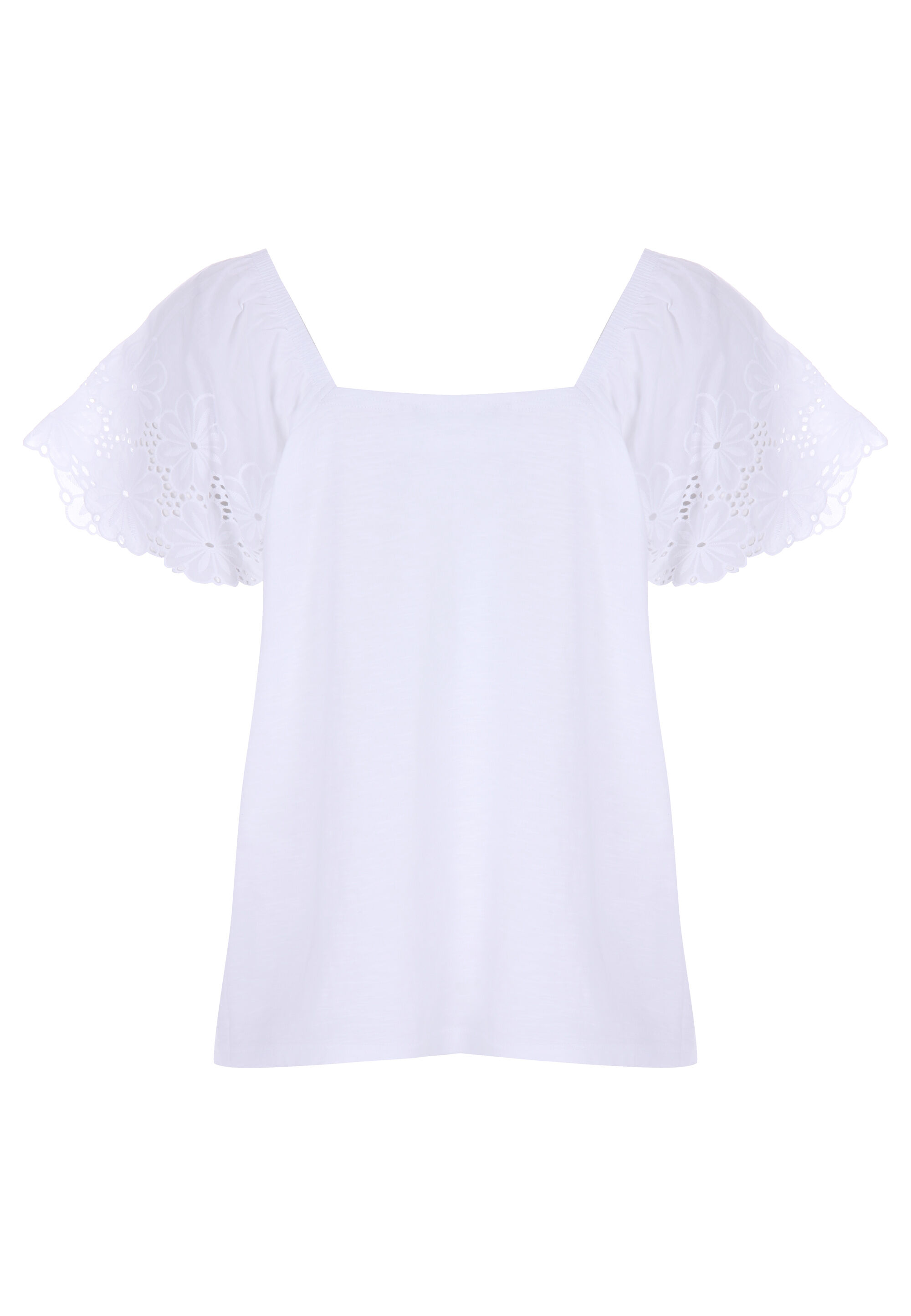 Womens White Square Neck Broderie Short Sleeve Top