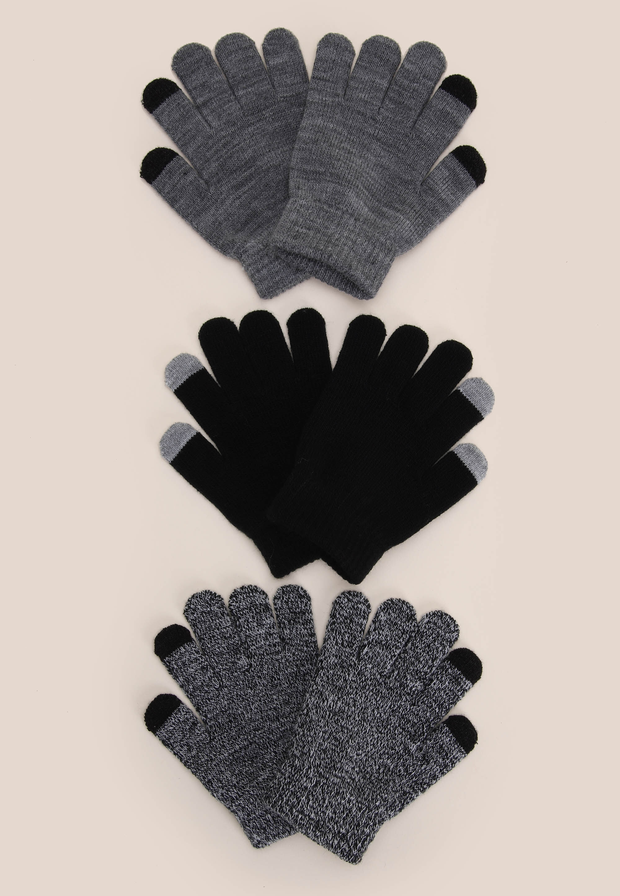 Older Boys 3pk Black & Grey Touchscreen Magic Gloves