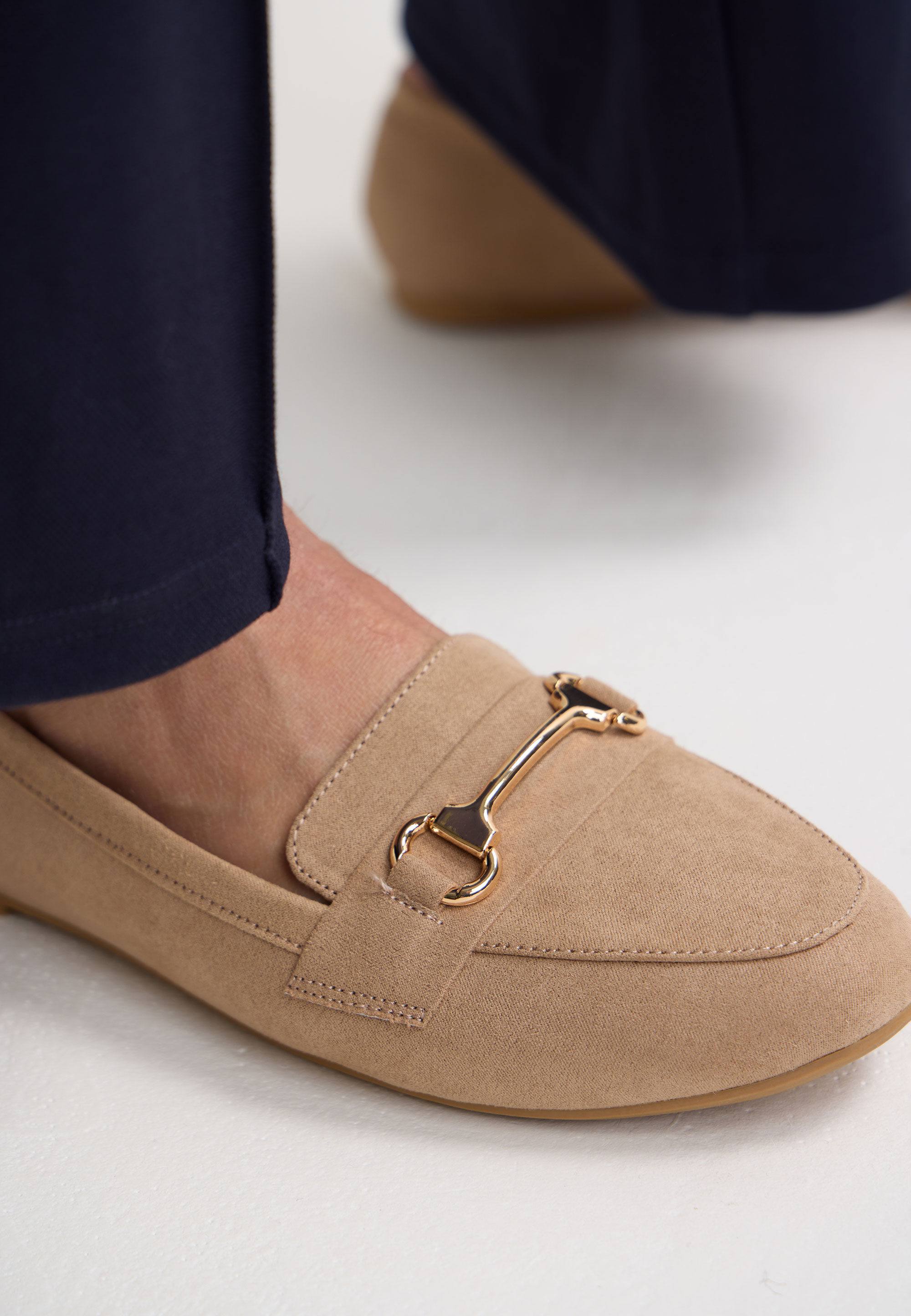 Womens Cream & Gold Bar Flat Loafer