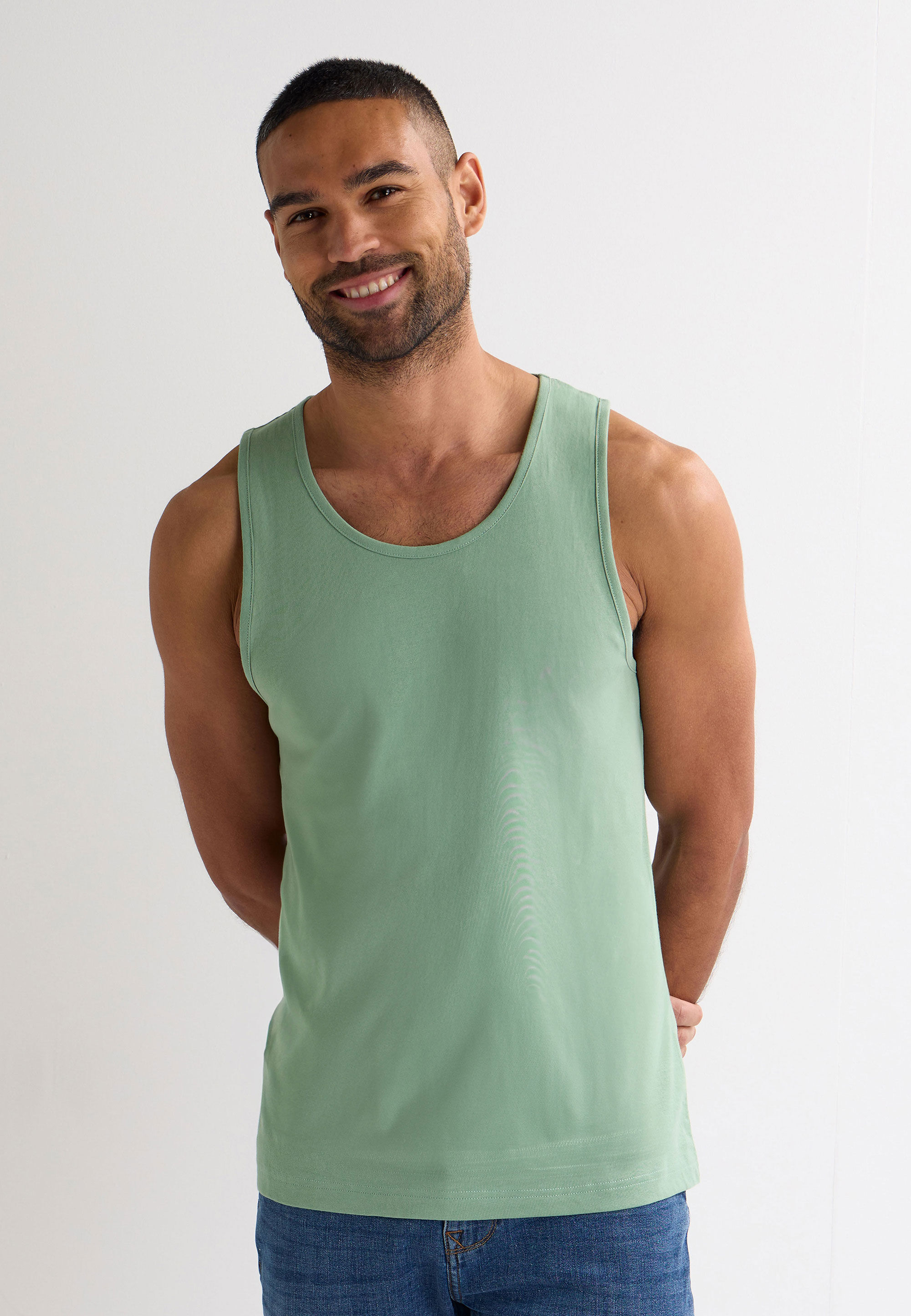 Mens Green Plain Cotton Vest
